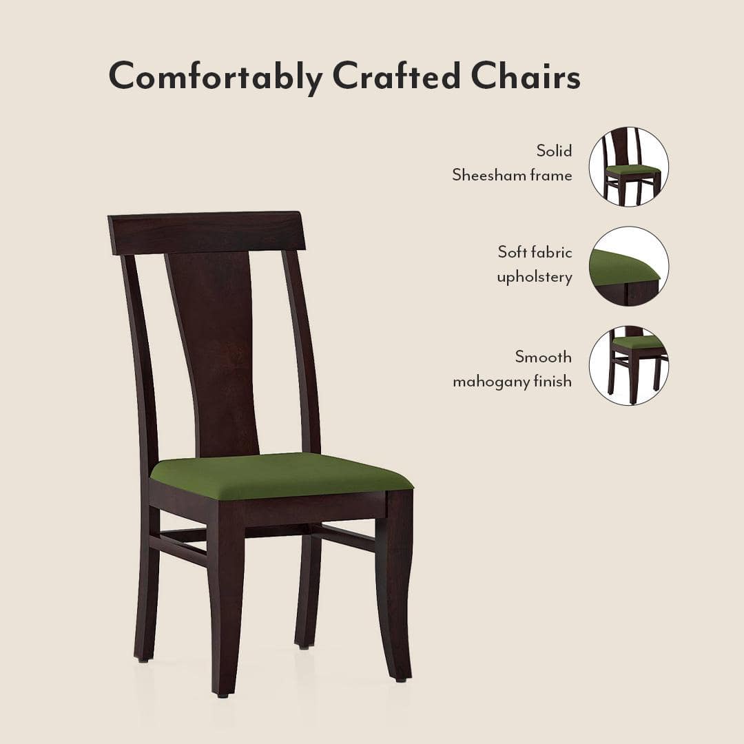 Arabia-Fabio 4 Seater Dining Table With Set Of 4 Chairs Colour-Matty Olive Finish-Mahogany