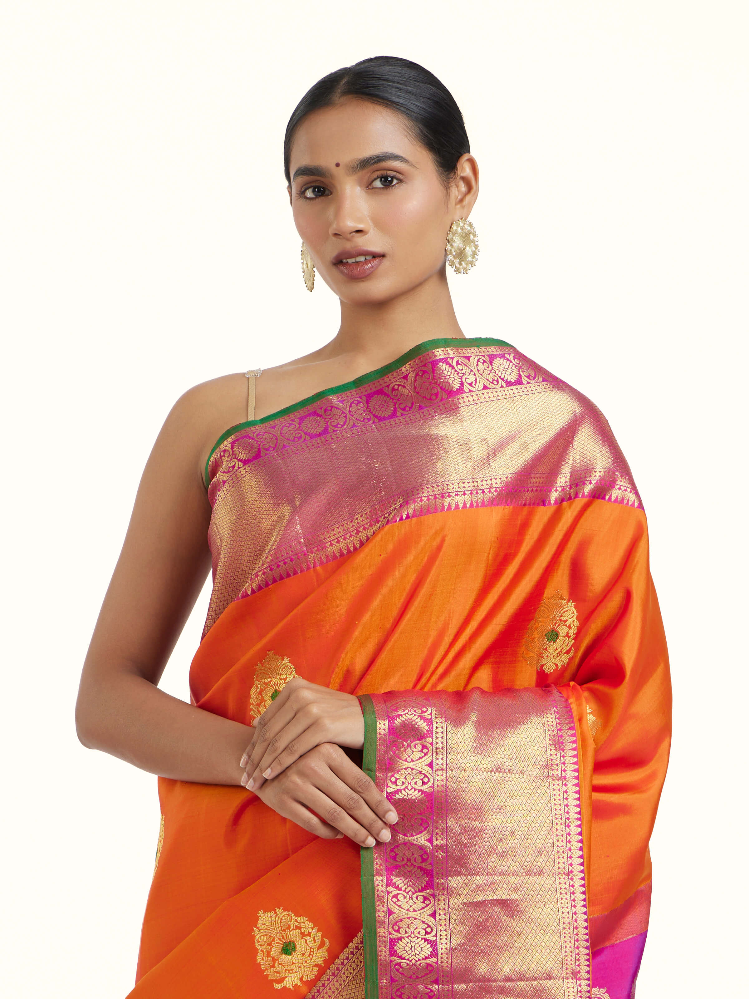 Orange Gadwal Silk Zari Saree