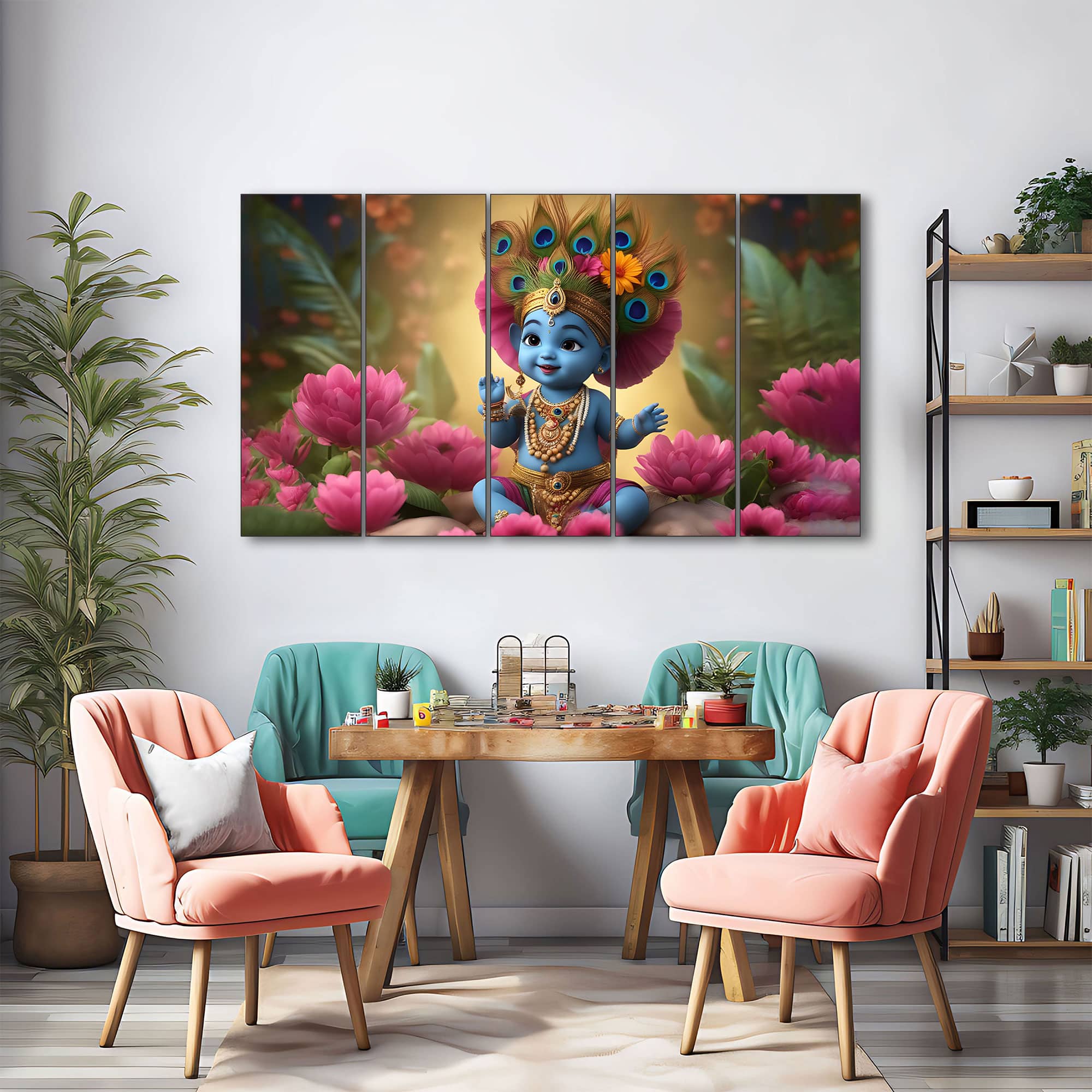 The Castle Decor Bal Gopal Wall Painting Wooden Framed 27x48 Inch (Style 9) - The Castle Decor