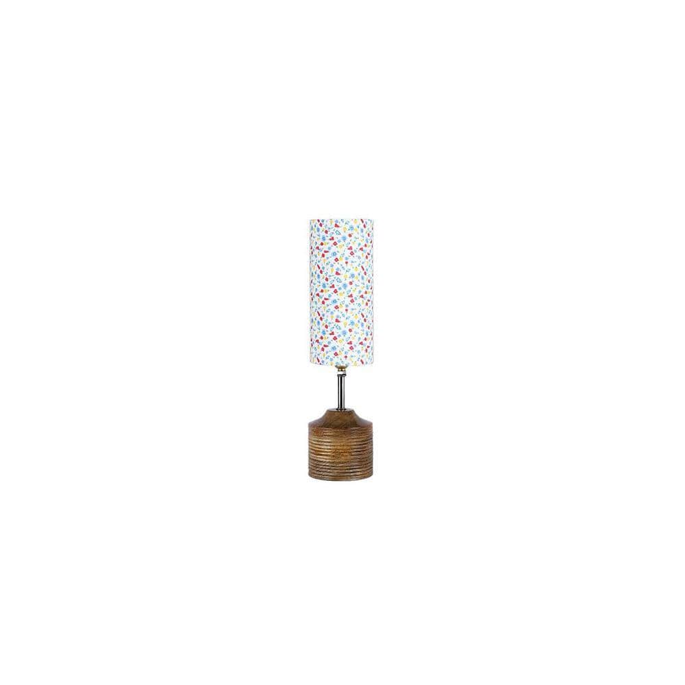Valerie Wood Table lamp with Multicolor cotton Shade