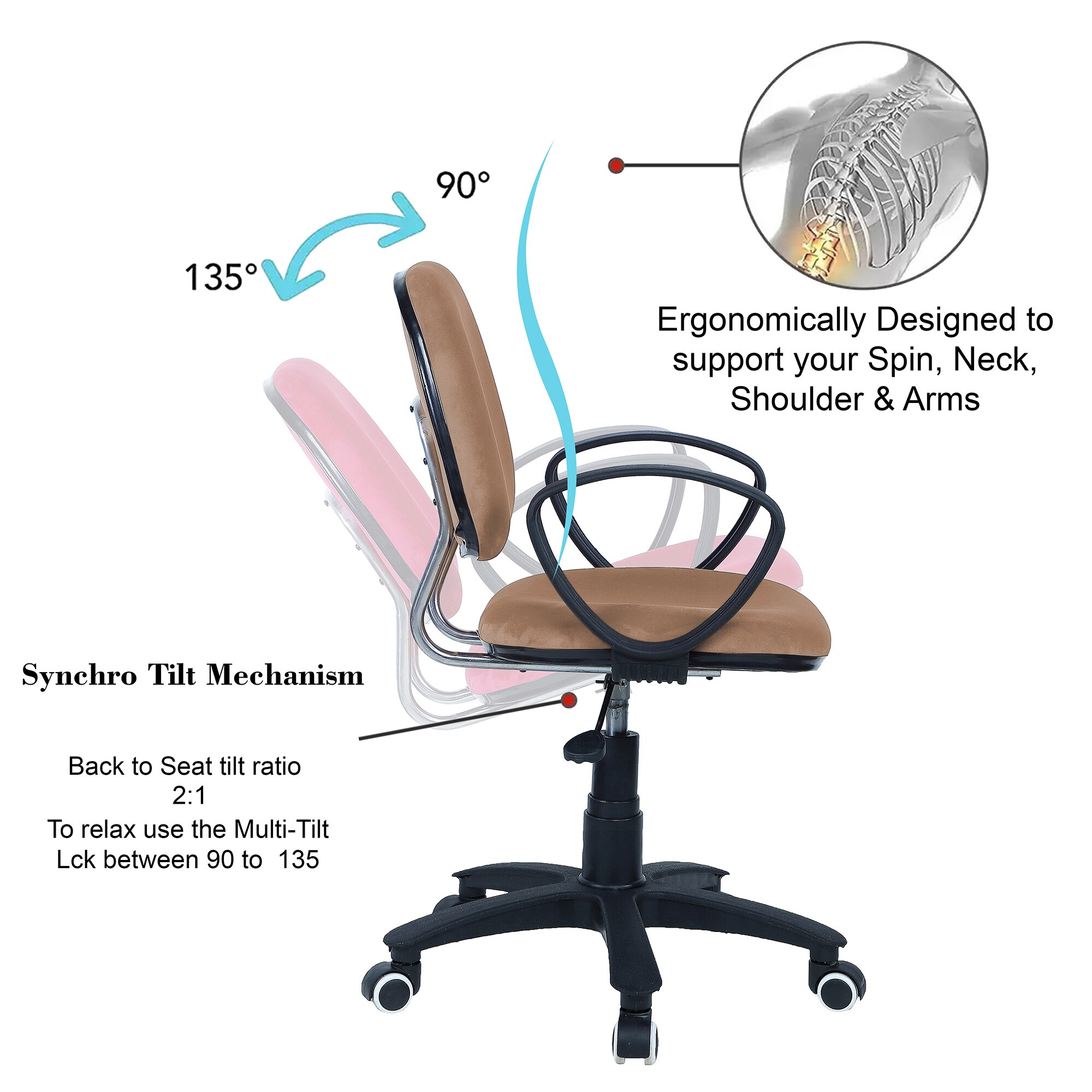 Doriona Low Back Ergonomic Chair in Beige Colour