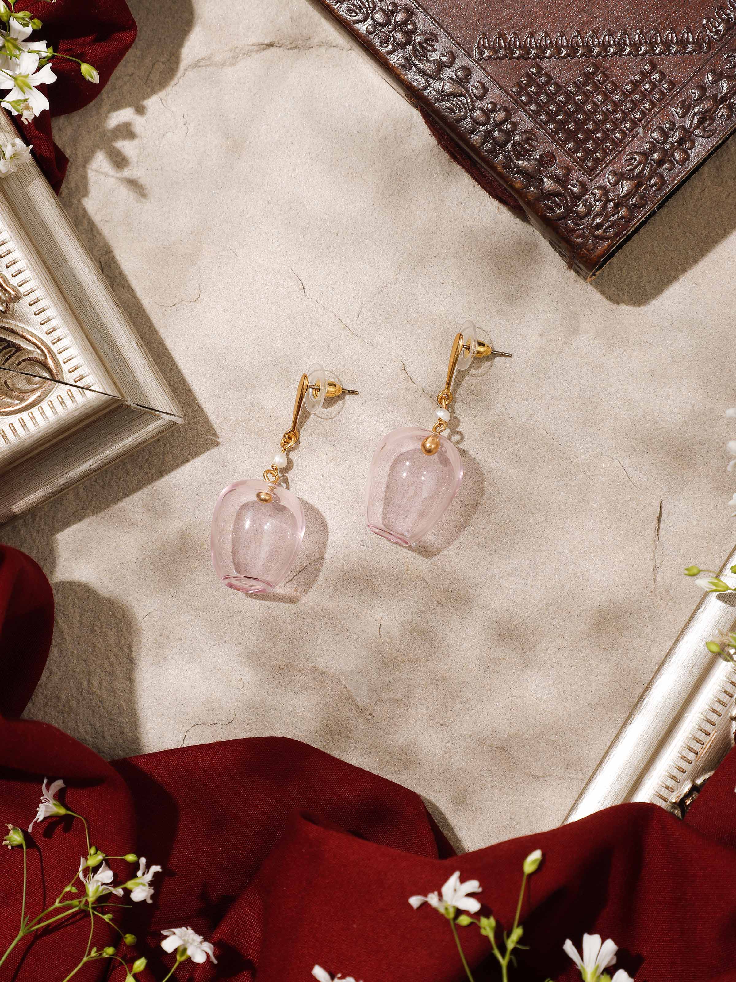 Silver Flame Glass Drop Earrings