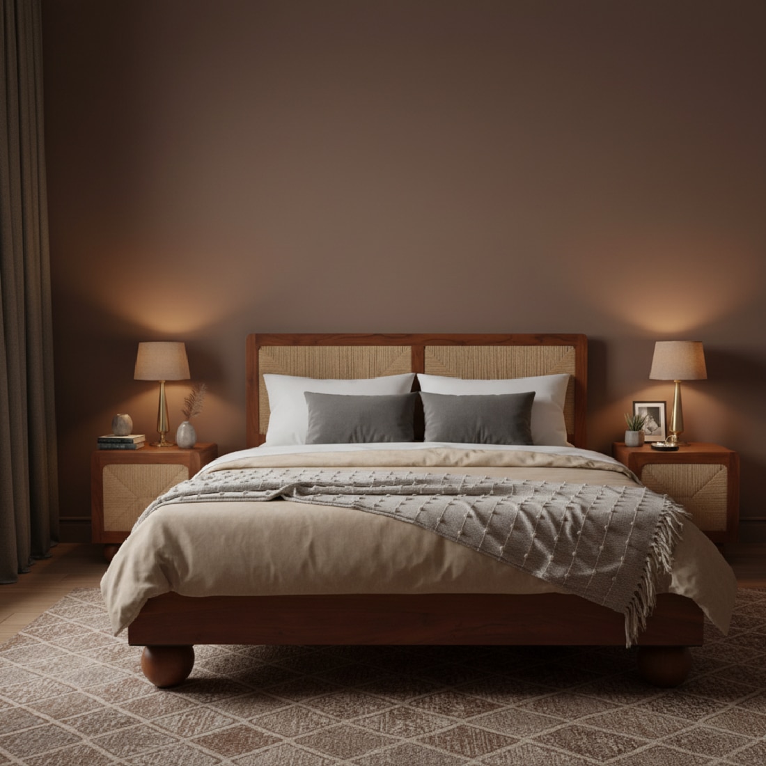 Abacus Solid Wood Queen Bedroom Set in Brown Colour - Orange Tree