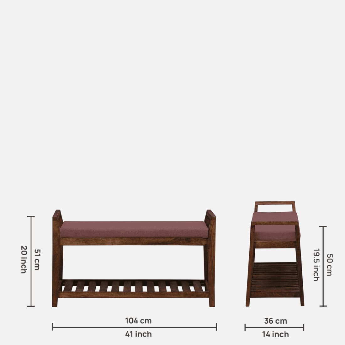 Roros Solid Wood Shoe Rack with Seating in Walnut Brown finish