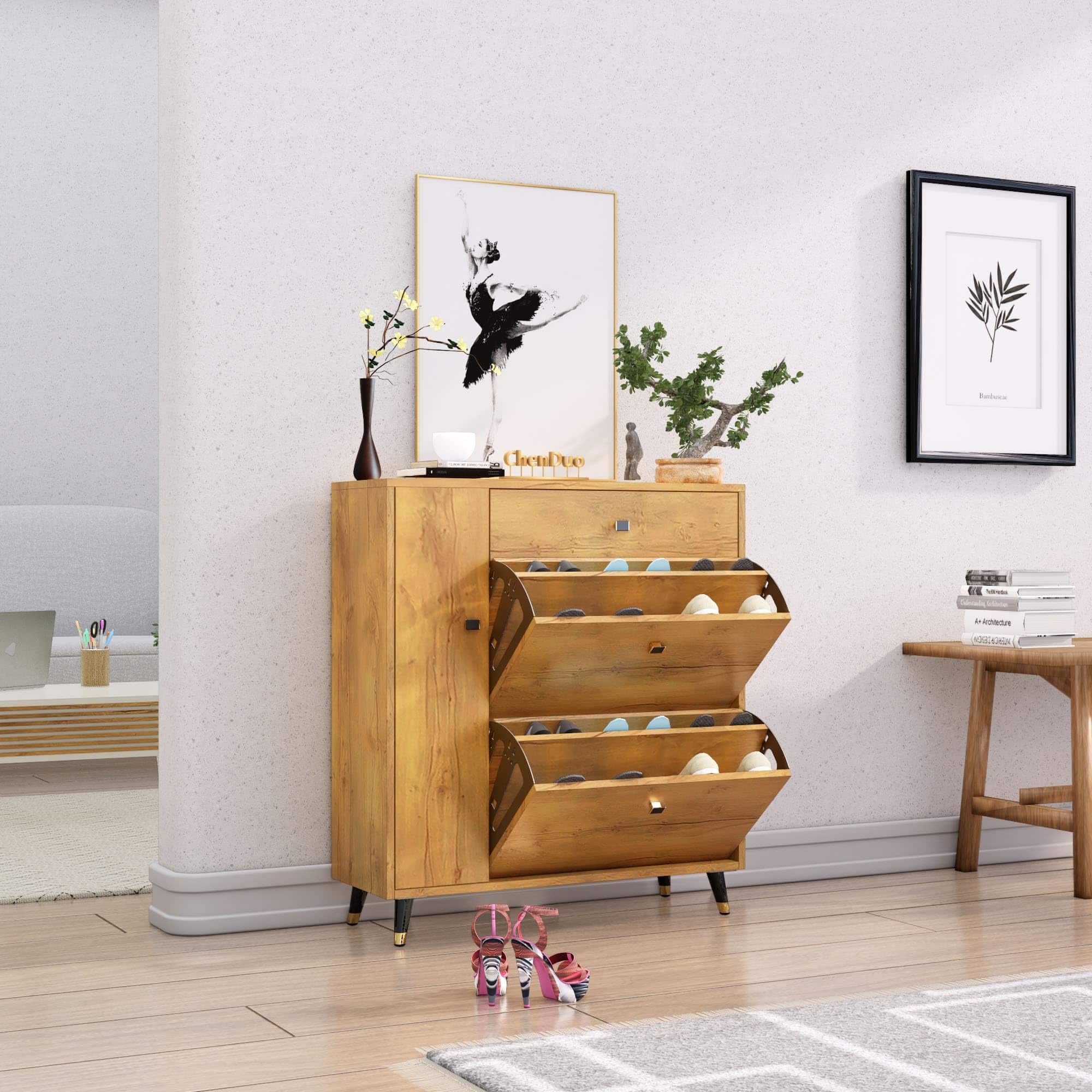 Hexa Red Engineered Wood Shoe Rack in Giant Wood Colour - HexaRed