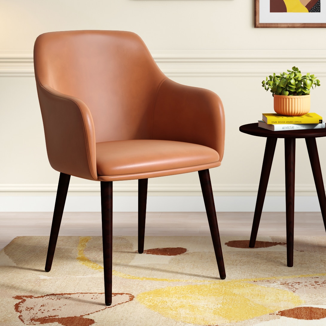 Owen Fabric Lounge Chair in Tan Leatherette - Urban Ladder