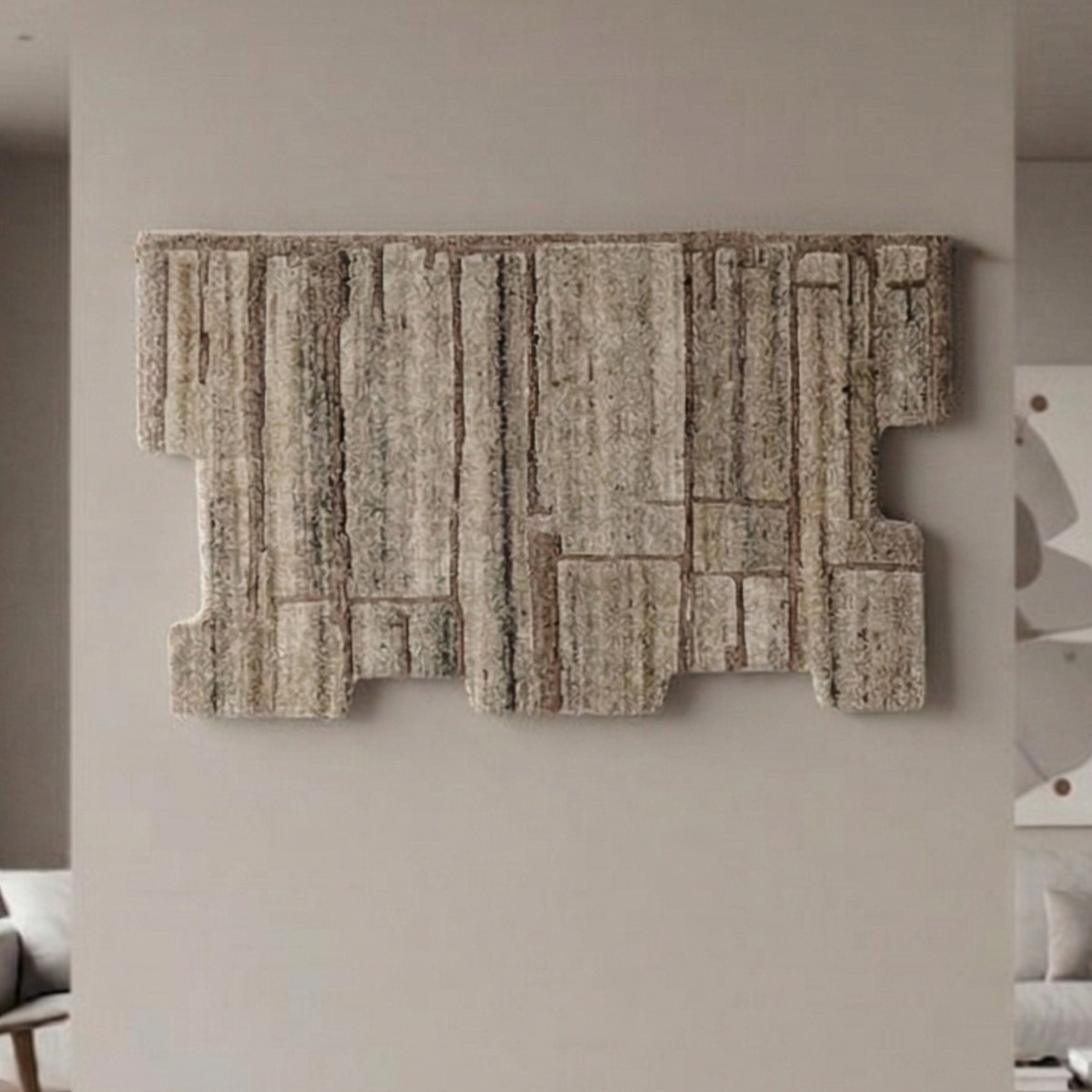 Beige Abstract Geometric Handmade Natural Wool Wall Art 7 x 5 Feet - NEU LOOMS