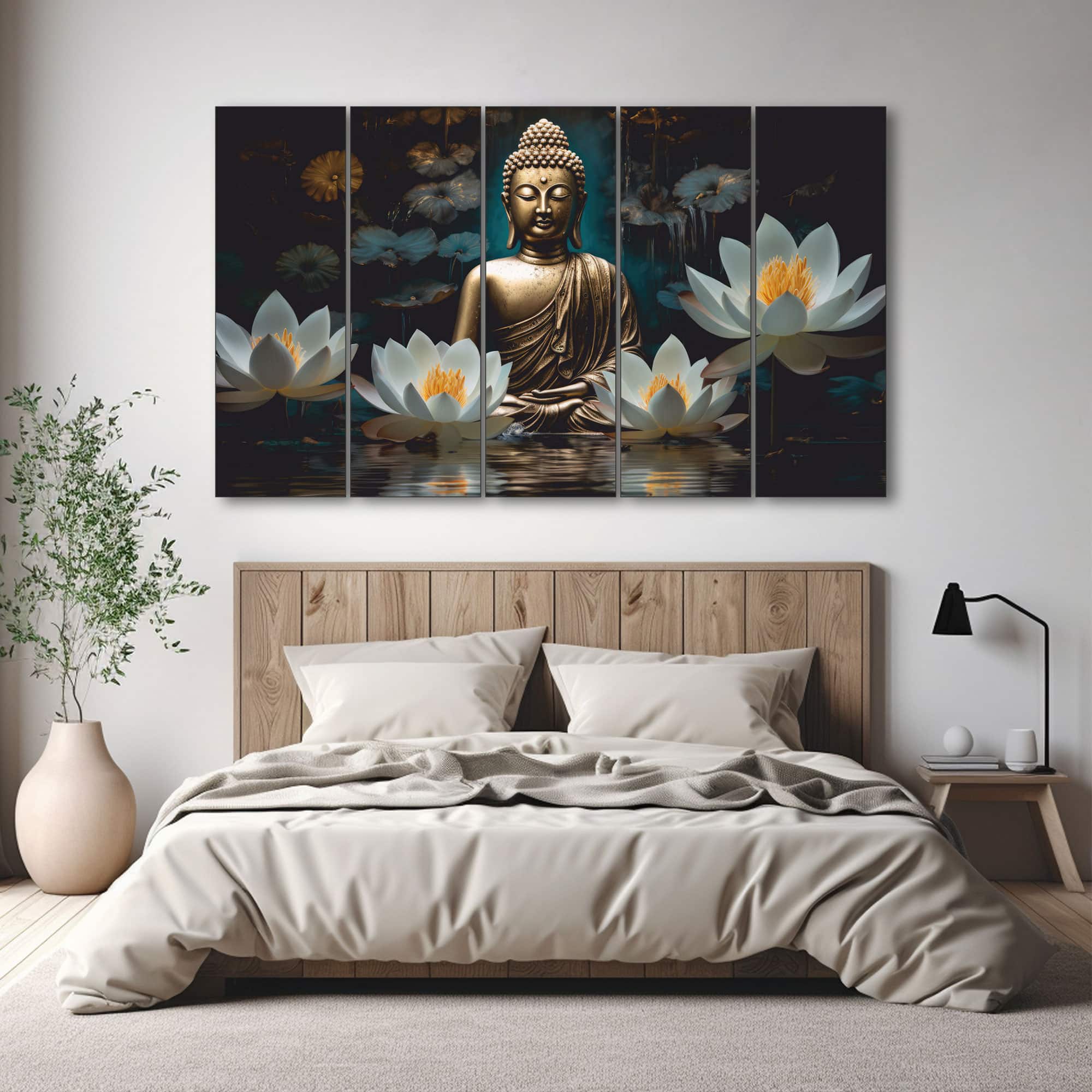 The Castle Decor Lord Buddha Wall Painting Wooden Framed Digital Painting 27x48 Inch (Style 2) - The Castle Decor