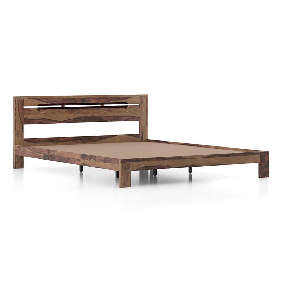 Amal Solid Wood Queen Size Bed In Teak Finish
