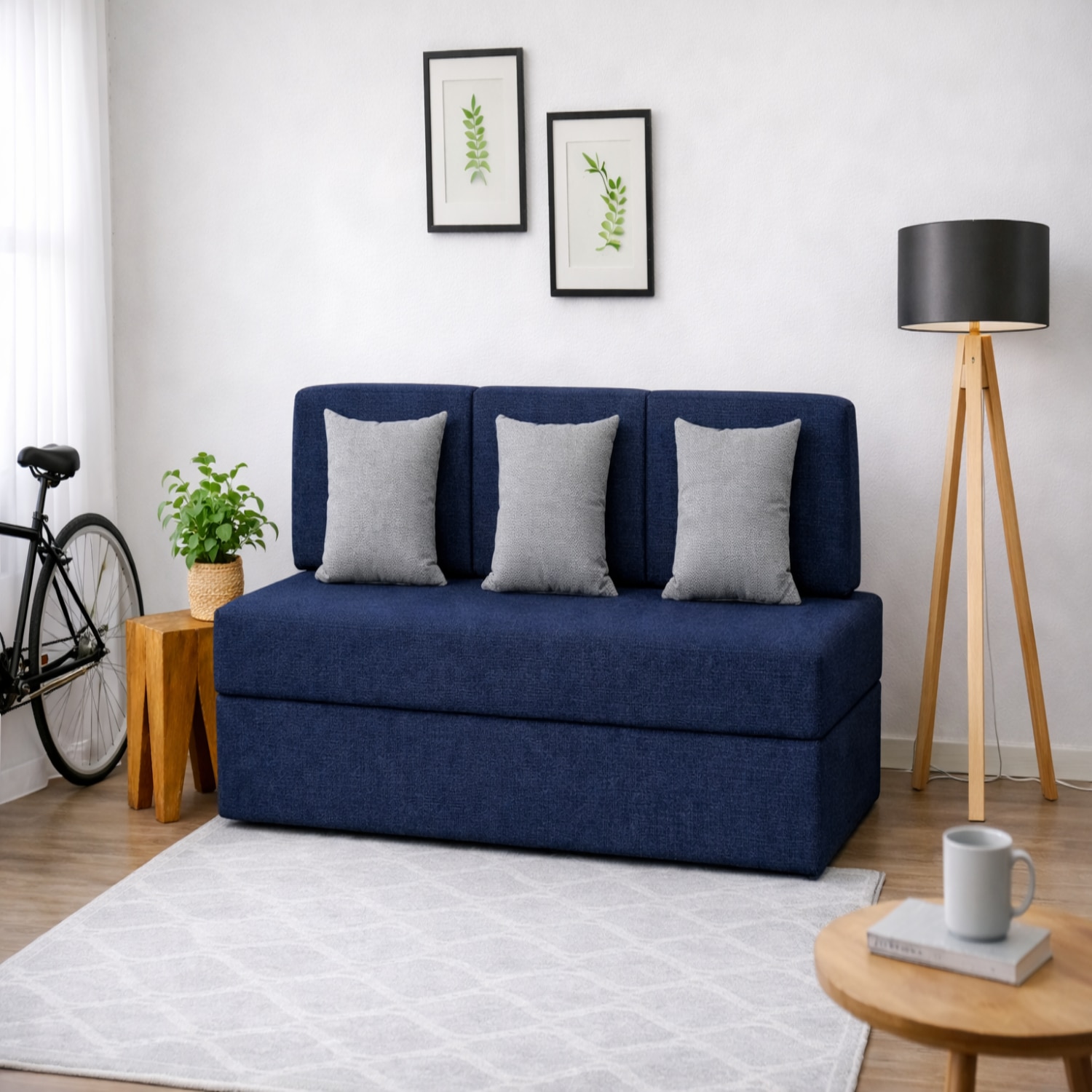 Coirfit Folding 3 Seater Double Fold Out Sofa Cum Bed in Dark Blue Colour - Usha Shriram
