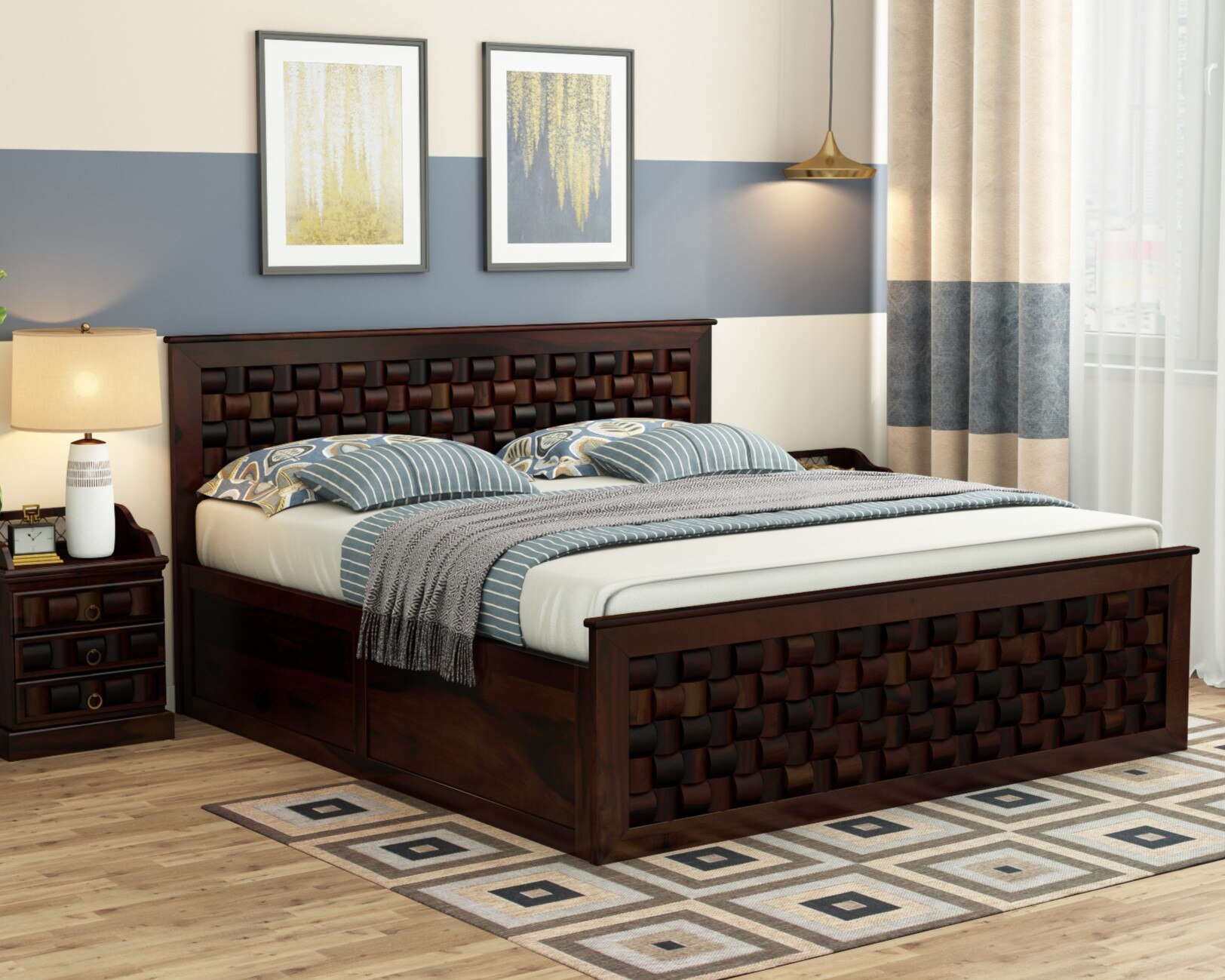 Moglis Solid Wood Queen Size Bed With Box Storage Bed In Walnut Finish-image-27