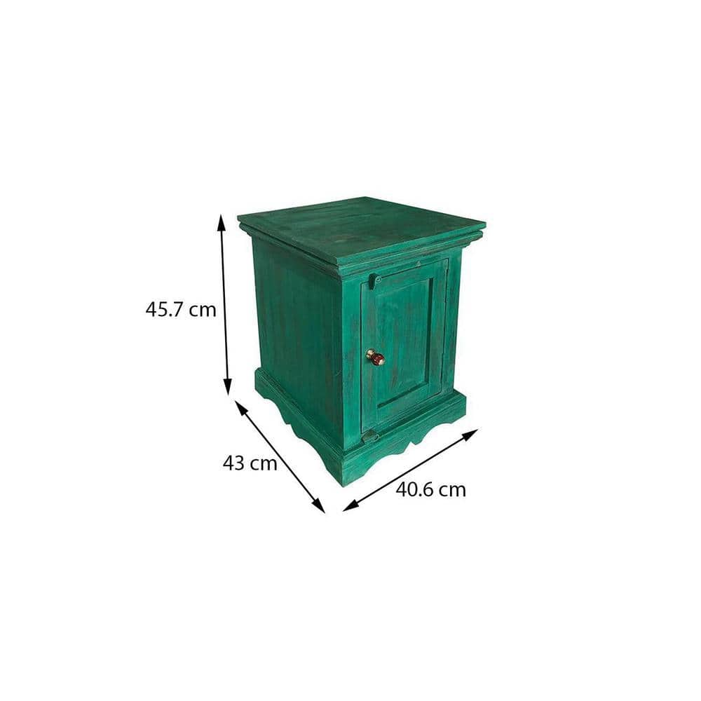 Queens Sheesham Wood Bedside Table in Antique Green Finish