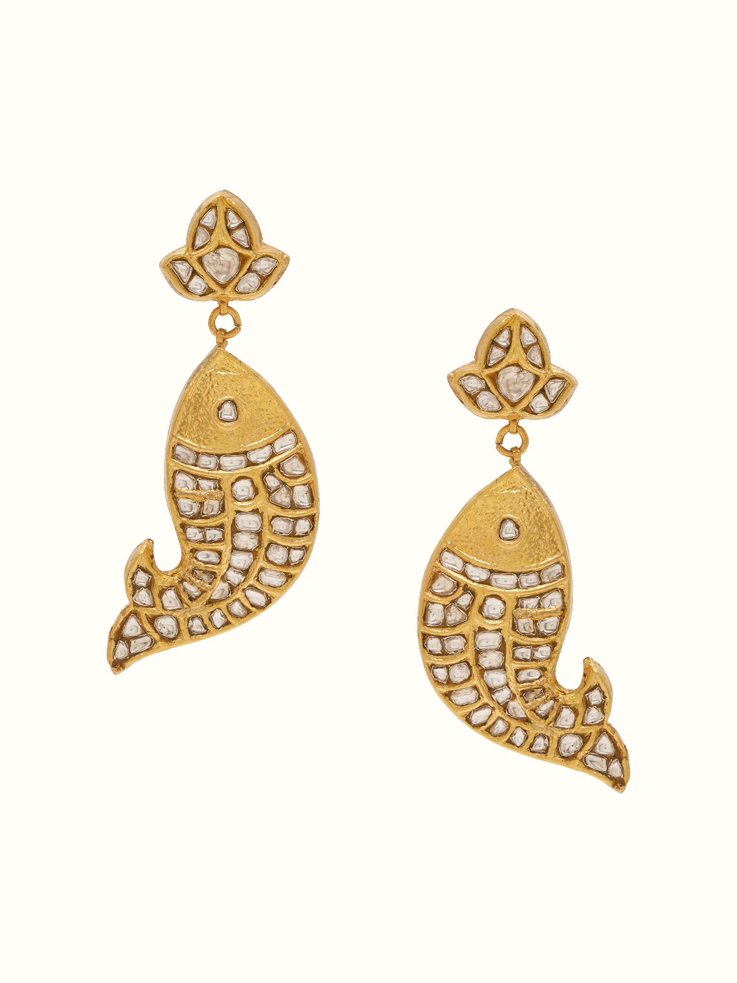 Front view of Thappa 22 Karat Gold Drop Earrings showcasing intricate gold craftsmanship and elegant design.