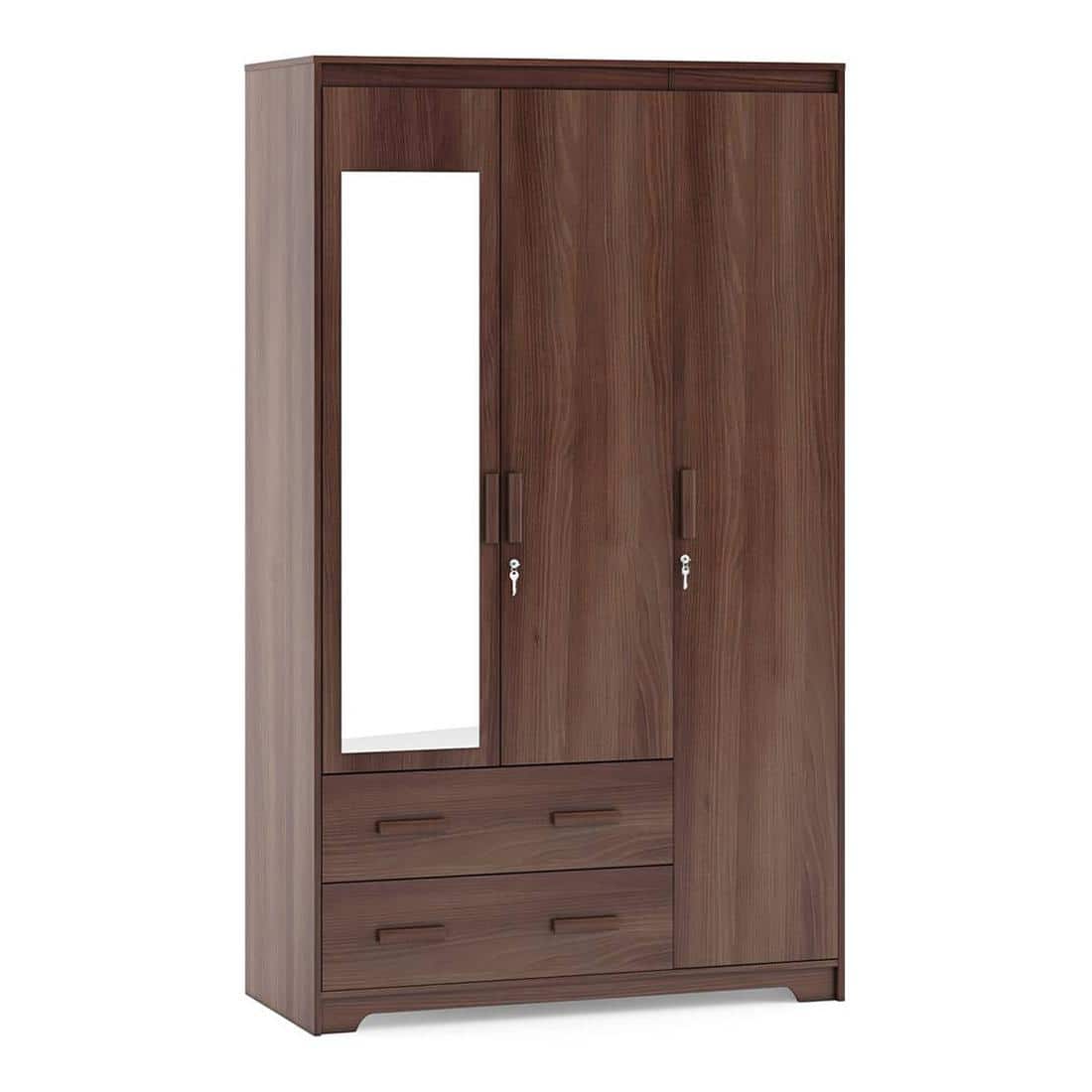 Hilton 3 Door 3 Drawer Wardrobe With Mirror and Lock in Chestnut Acacia Finish