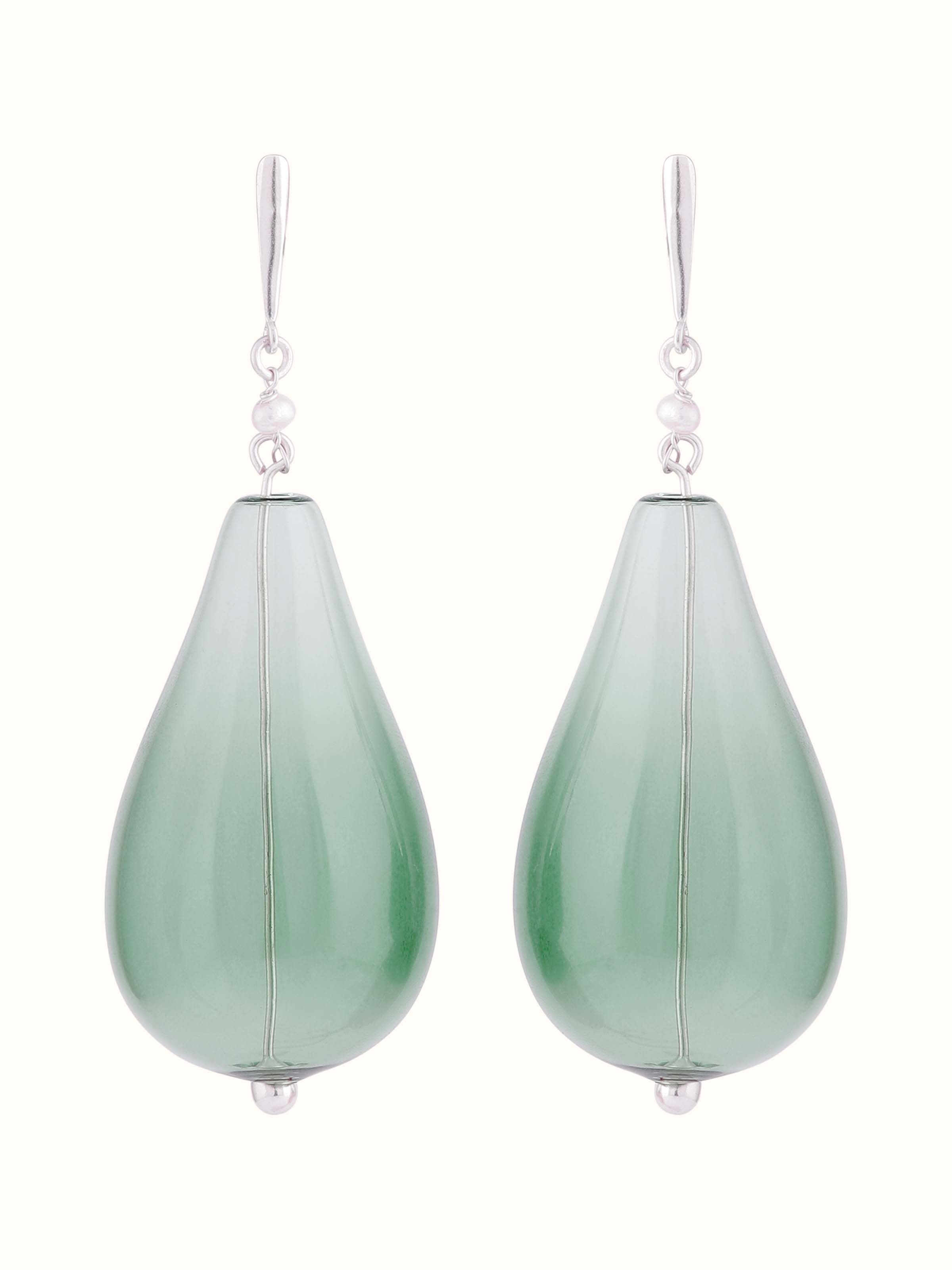 Silver Flame Glass Drop Earrings