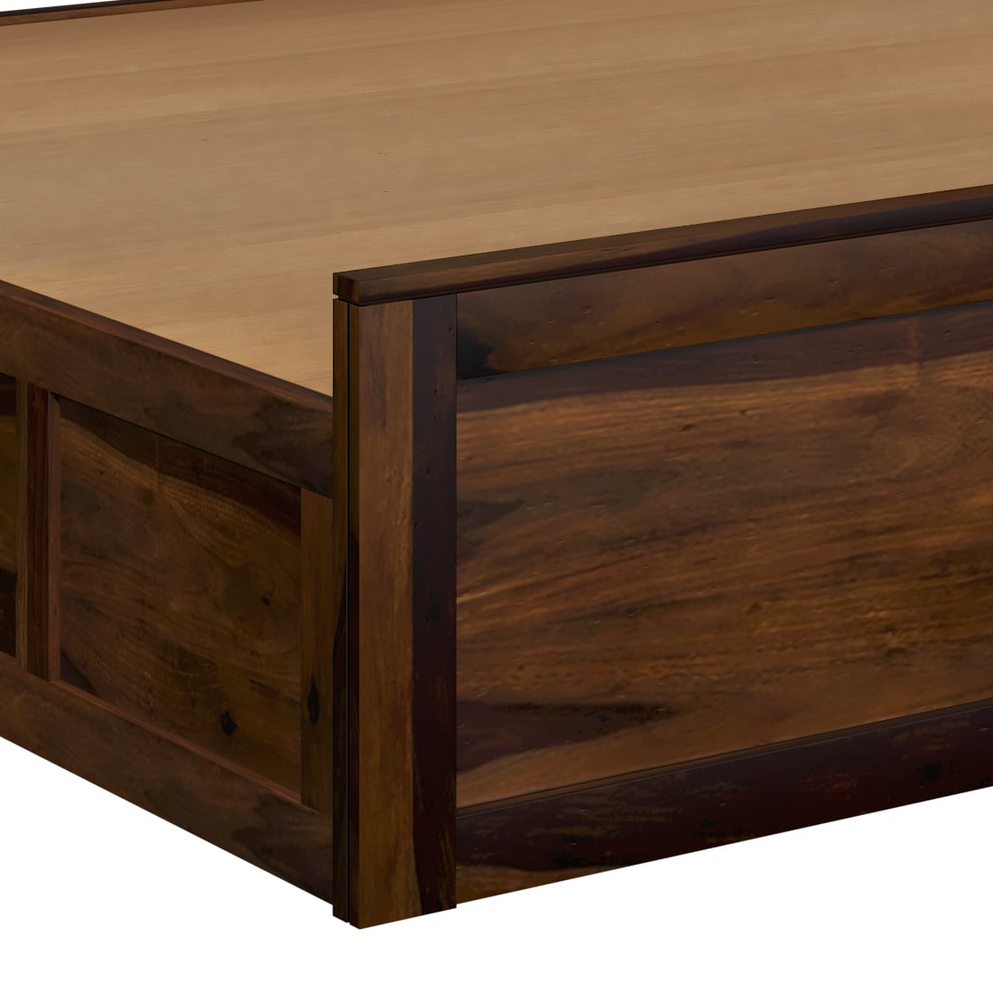 Vrinda Solid Wood King Size Bed In Hydraulic Storage Bed In Provincial Teak Finish