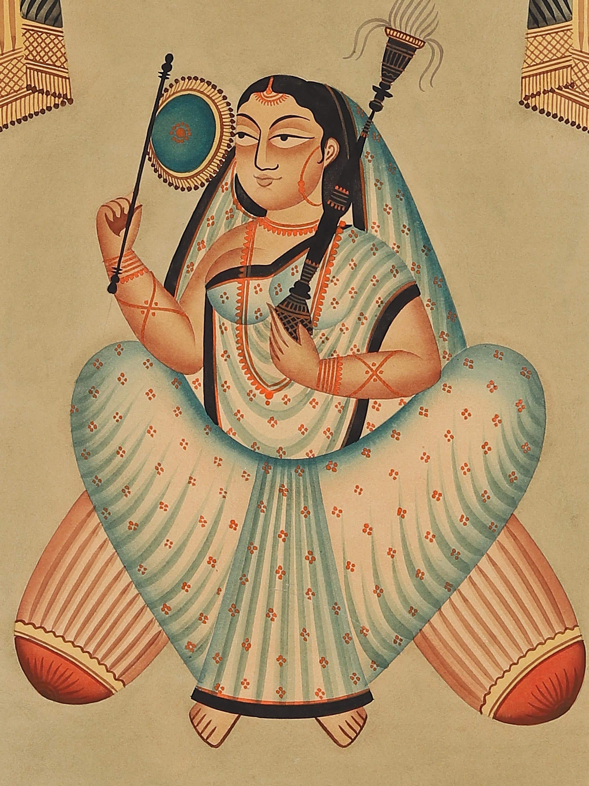 Woman Fan Kalighat Painting