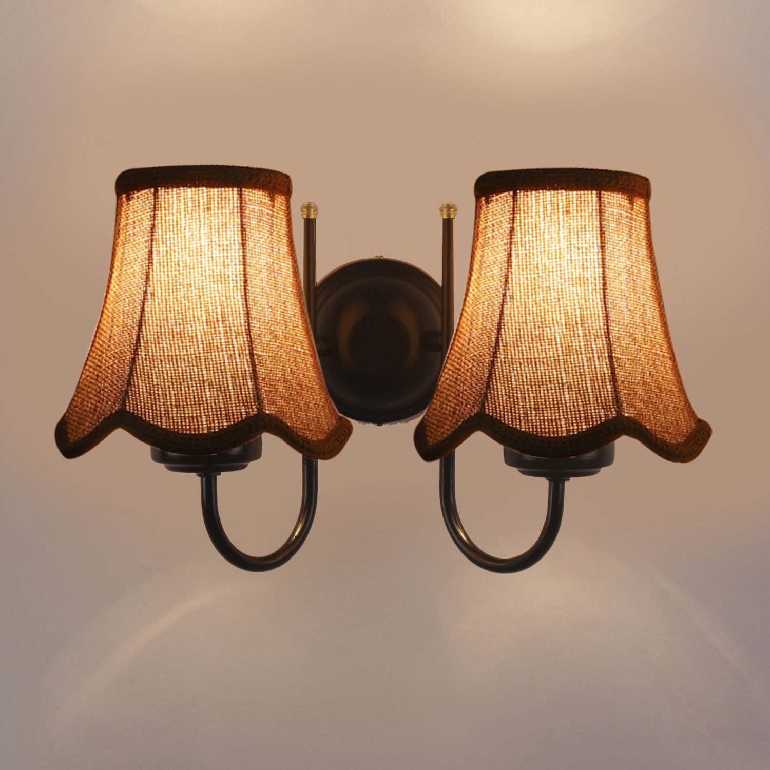 Devansh Dual Black Metal  Wallmounted Lamp With Beige Jute  Shade