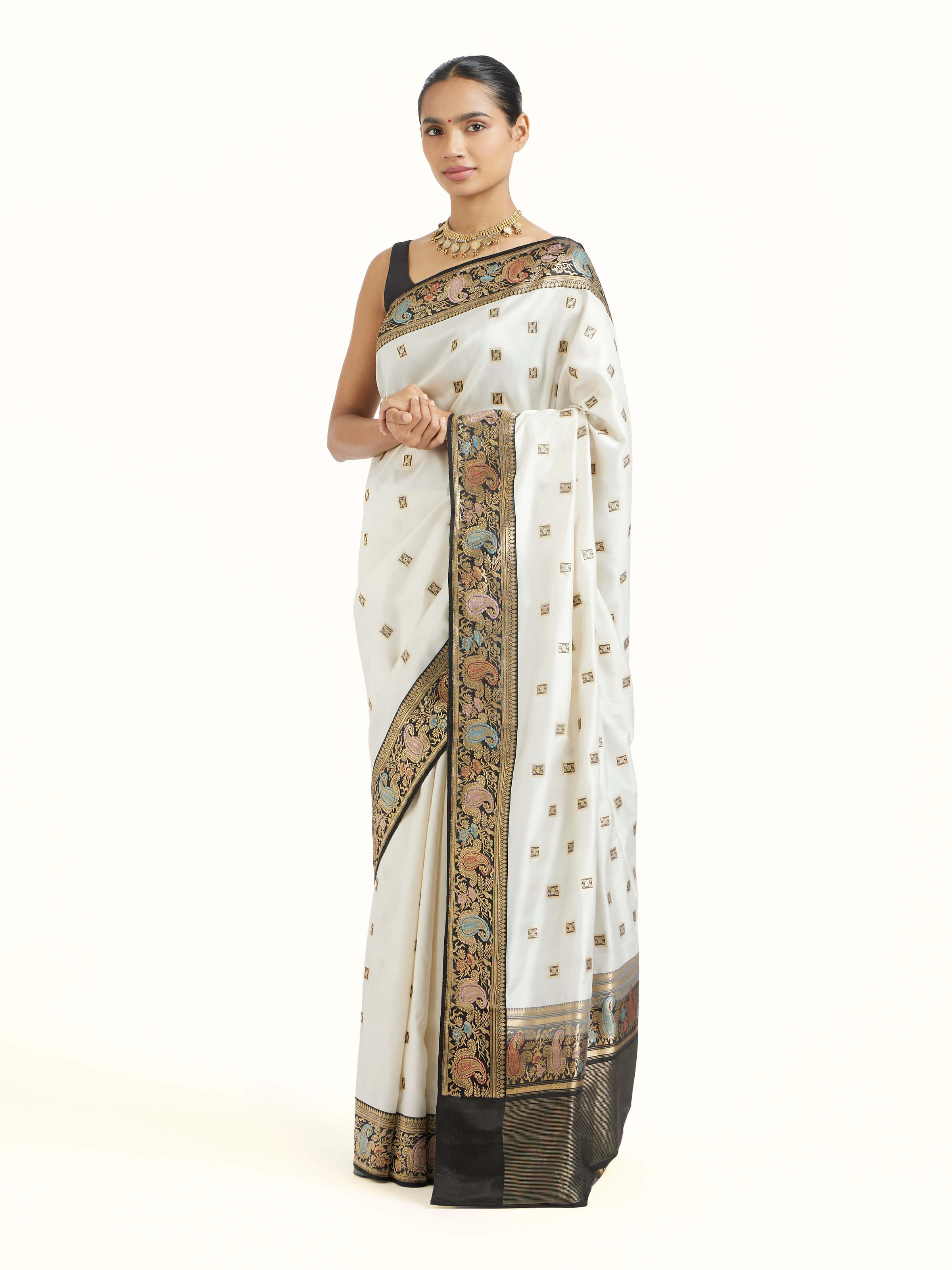 Off-white Banarasi Kadhwa Silk Saree