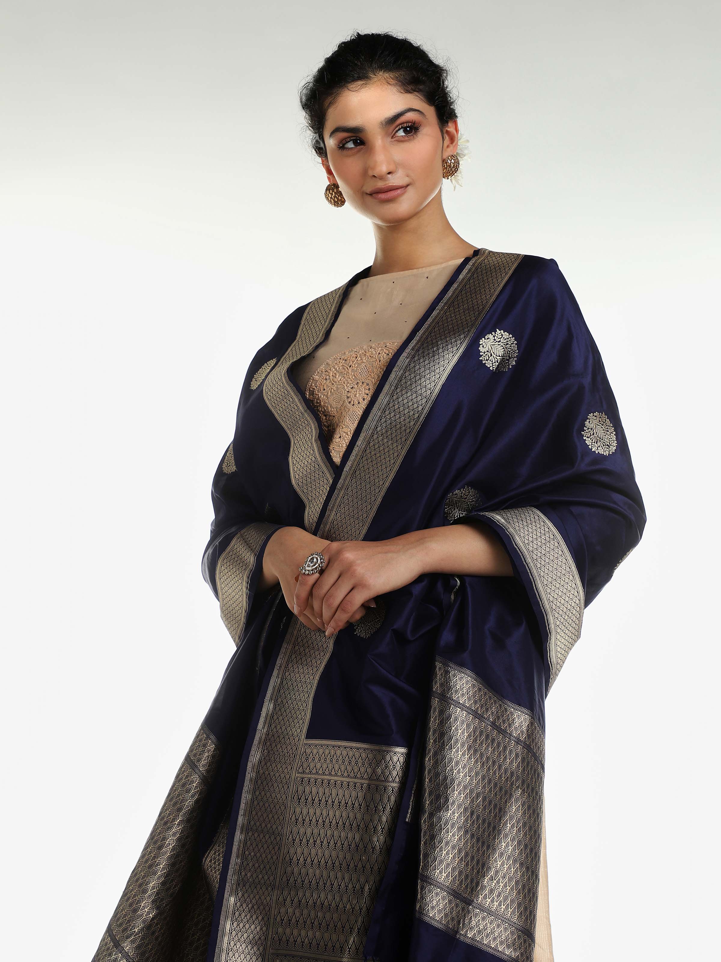 Blue Silk Banarasi Dupatta