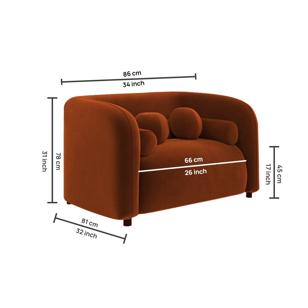 Homro Velvet 1 Seater Sofa in Orange Colour