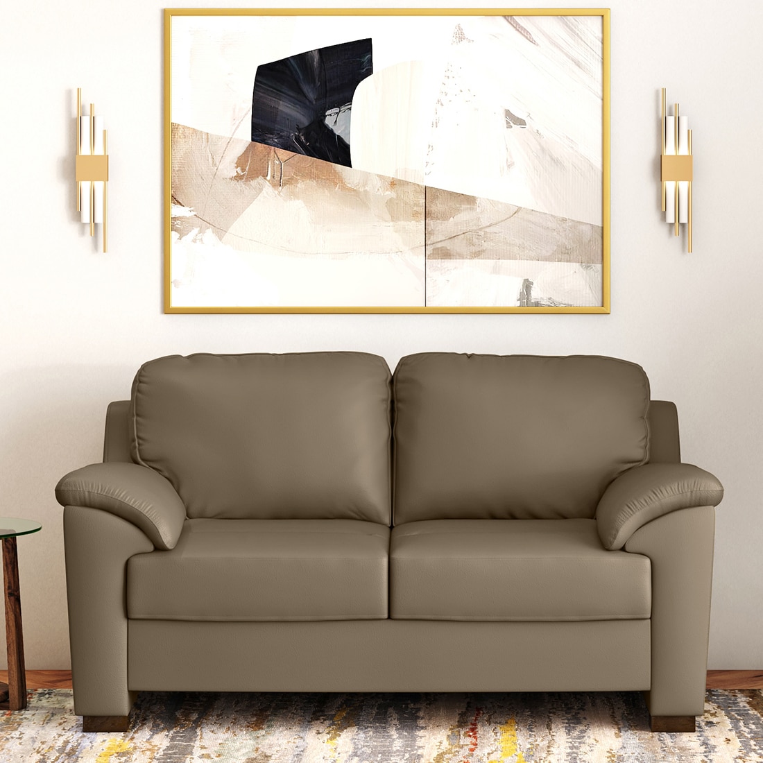 Farina 2 Seater Half Leather Sofa In Dark Truffle Italian Leather