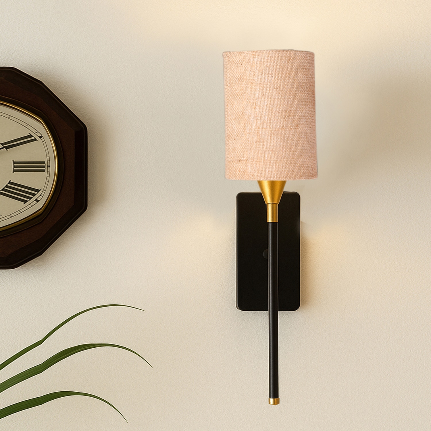 Devansh Metal Electric Wall Light in Black Colour with Beige Shade Count of 1 Light - Devansh