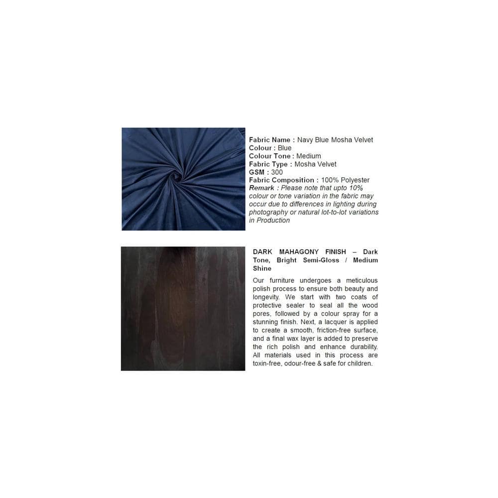 Rosslyn Sheesham Wood Dining Chair in Mahogany Finish & Navy Blue Velvet Cushion Seat