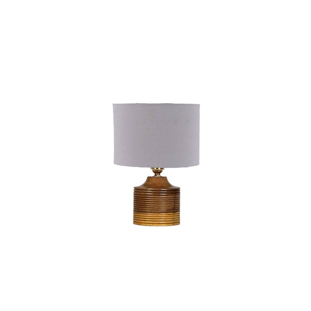 Hayden Grey cotton table lamp with Natural Wood Base