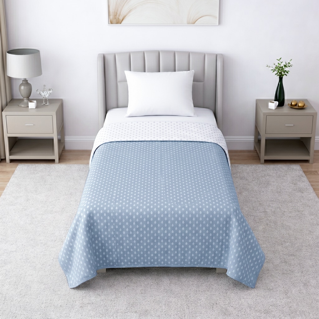 White and Grey Shade Floral Dohar Pure Cotton Single Bed Reversible - Threads