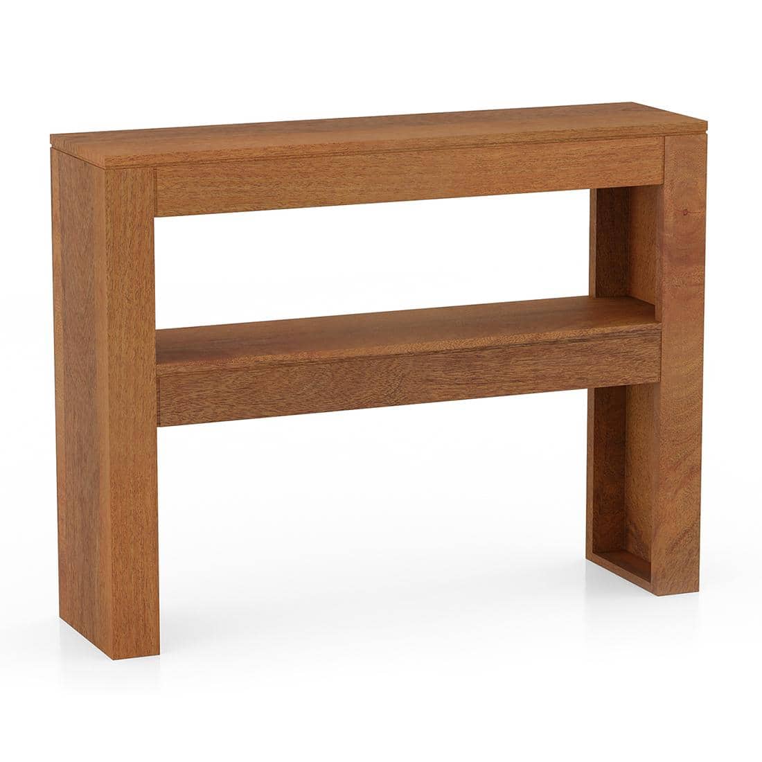 Epsilon Solid Wood Console Table In Amber Walnut Finish