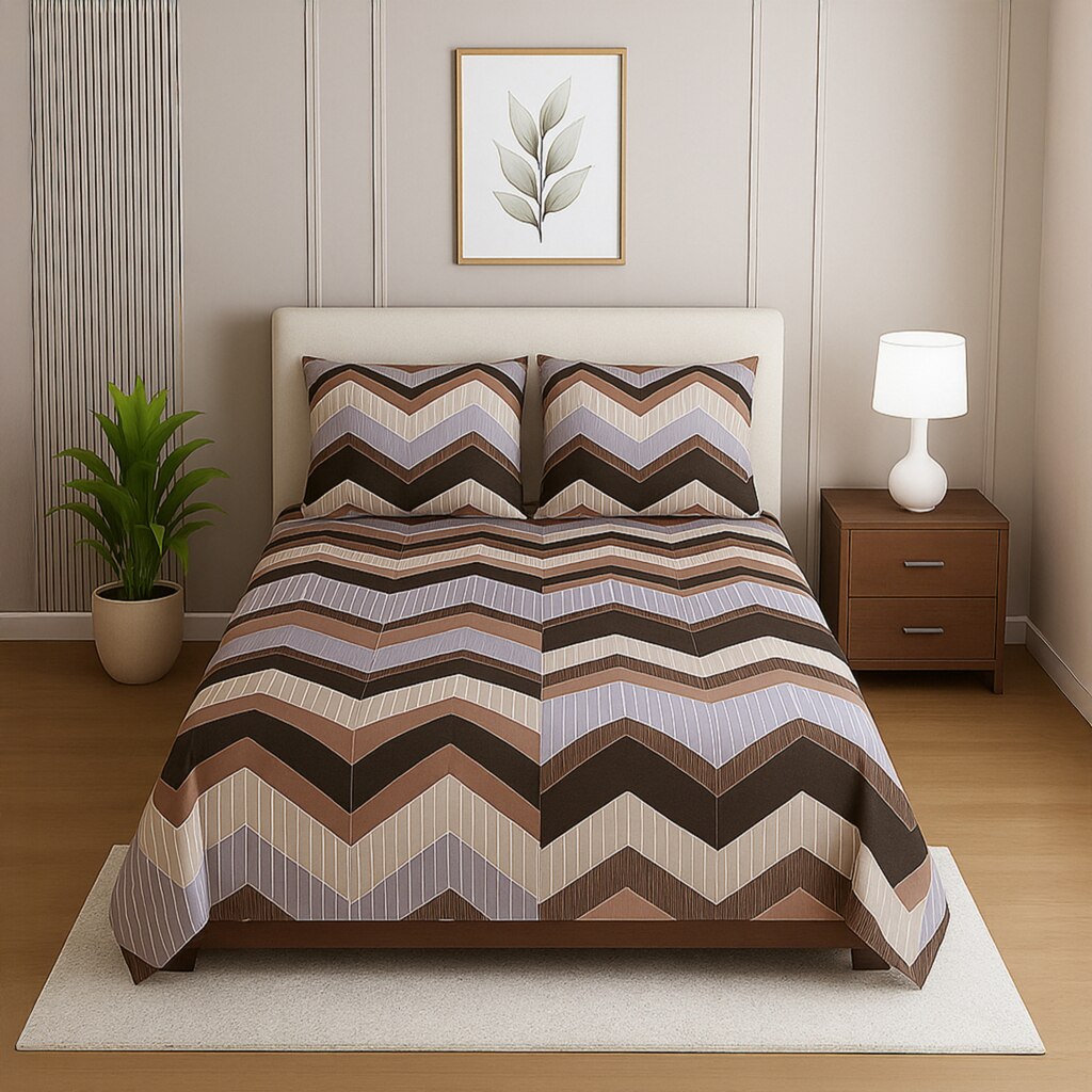 Multicolor Geometric 210 TC Mix Cotton Flat Single Bed Size Bedsheet With 2 Pillow Cover From Threads