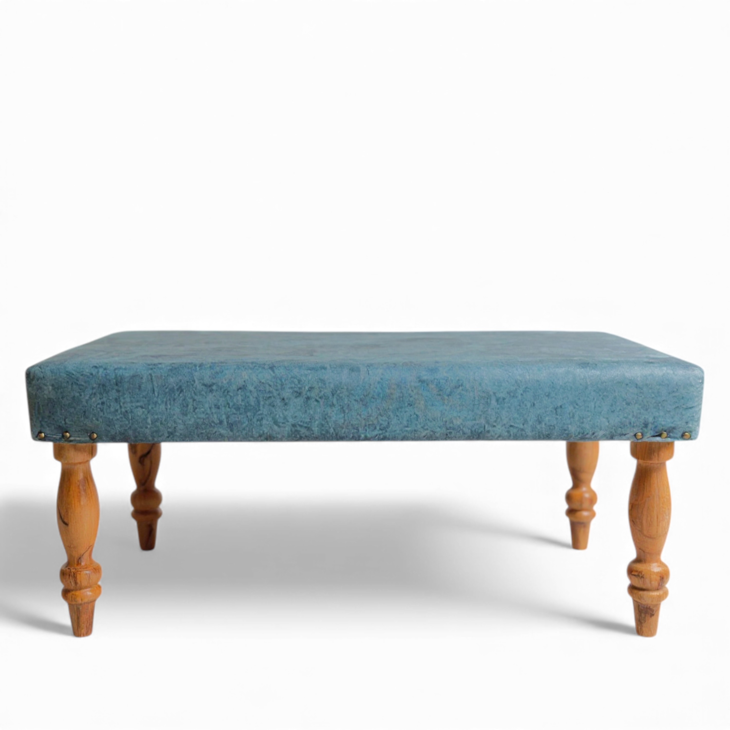 Bestone Sheesham Wood Accent Bench (Blue Jacquard Work Fabric Teak Finish)
