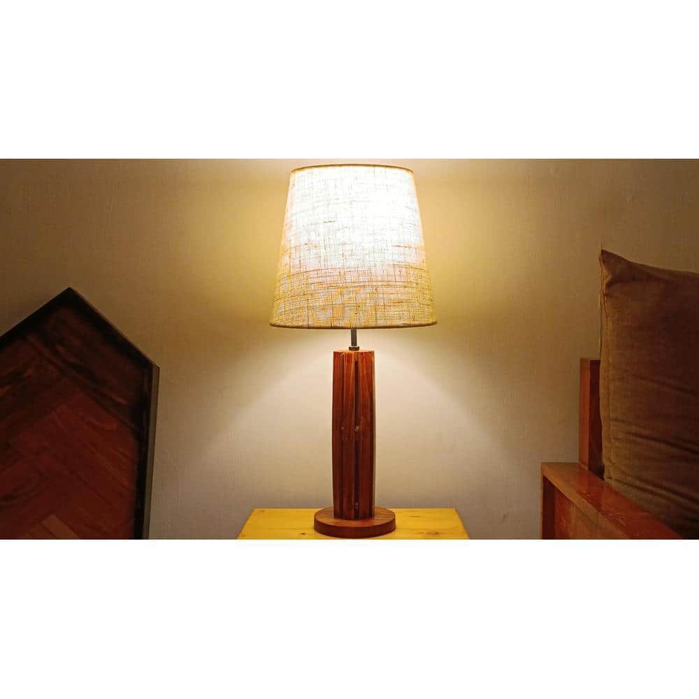 TallBoy Wooden Table Lamp with Brown Base and Premium White Fabric Lampshade