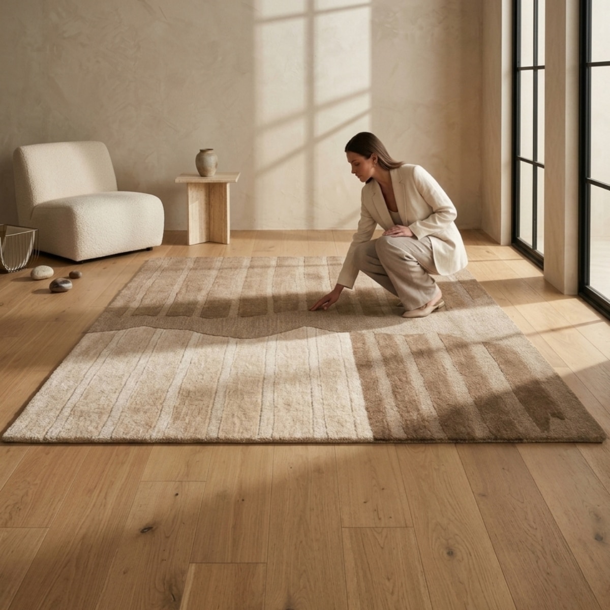 Handmade Wool Area Rug Modern Abstract Brown Beige 6 x 9 Feet Carpet - NEU LOOMS