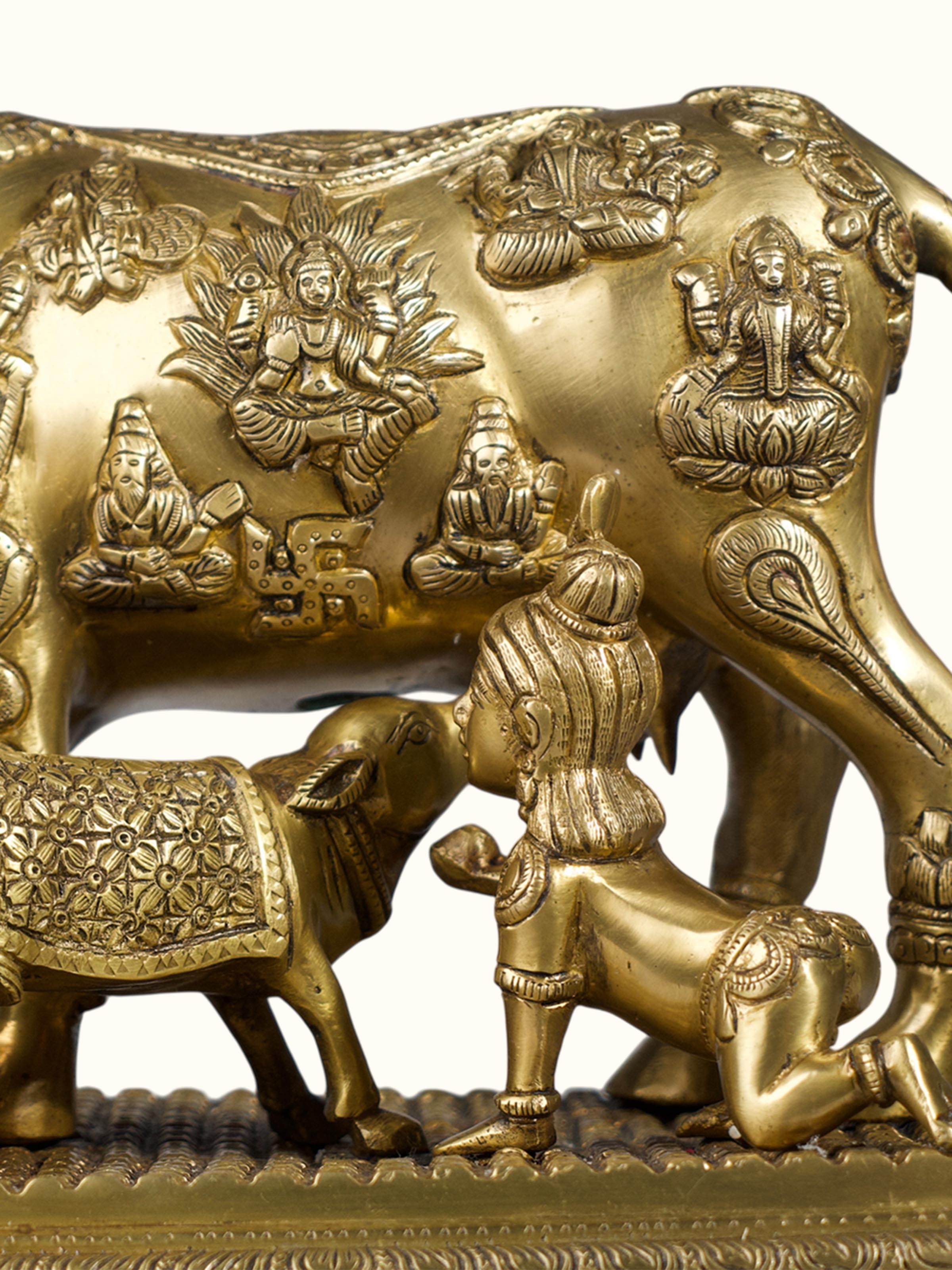 Brass Cow Calf Sculpture