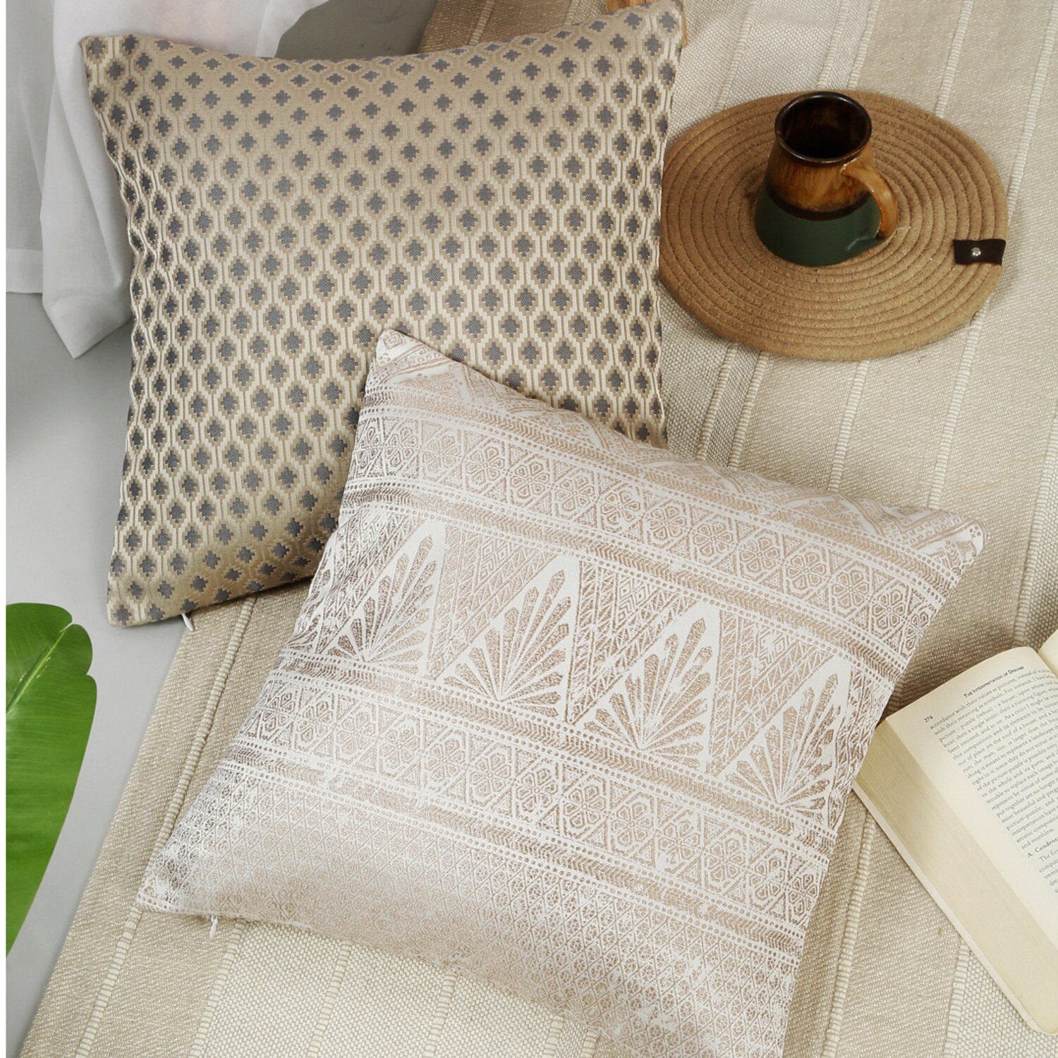 Set Of 2 Jacquard Square Cushion Covers