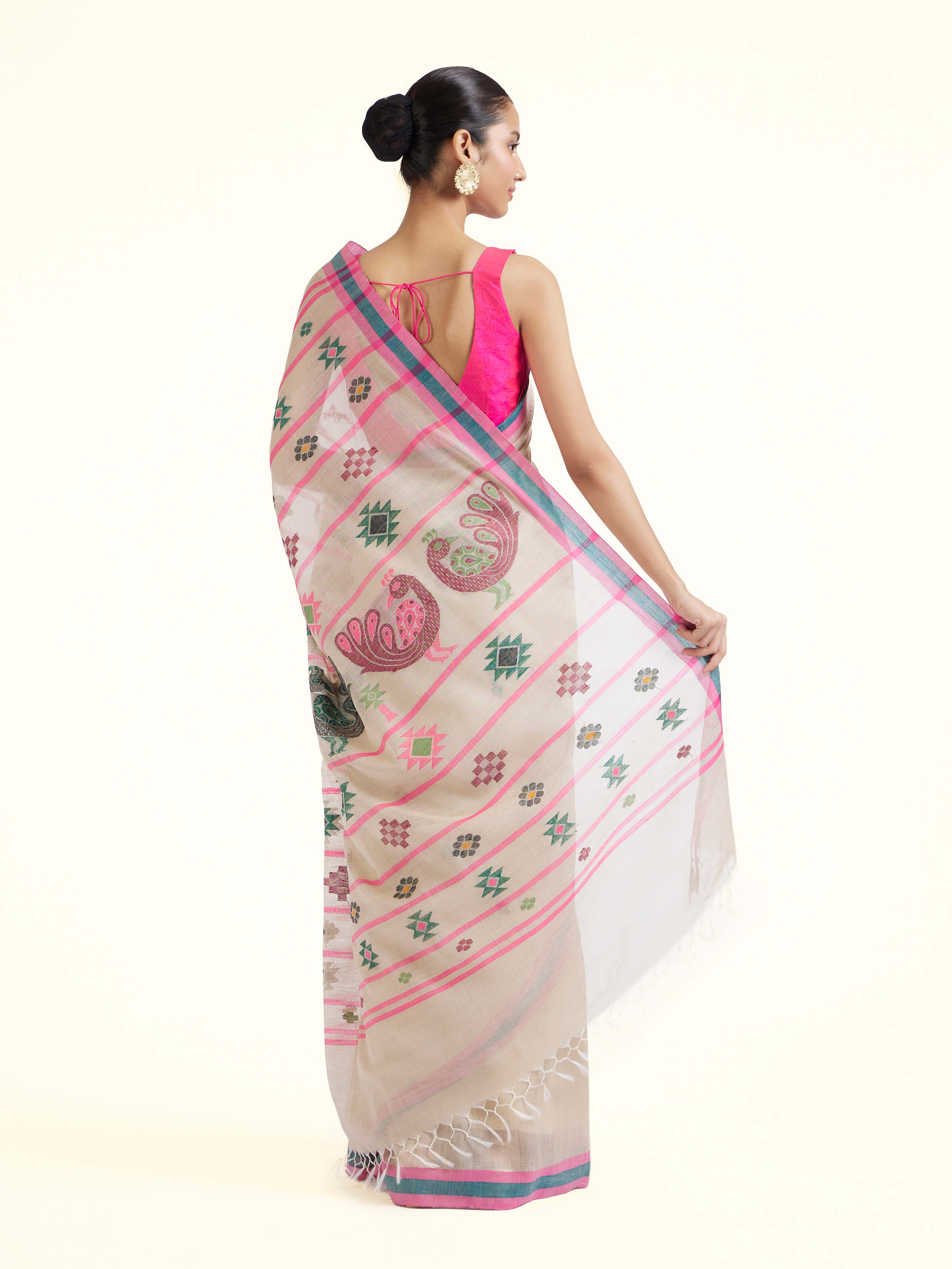 Beige Mulberry Silk Extra-weft Saree