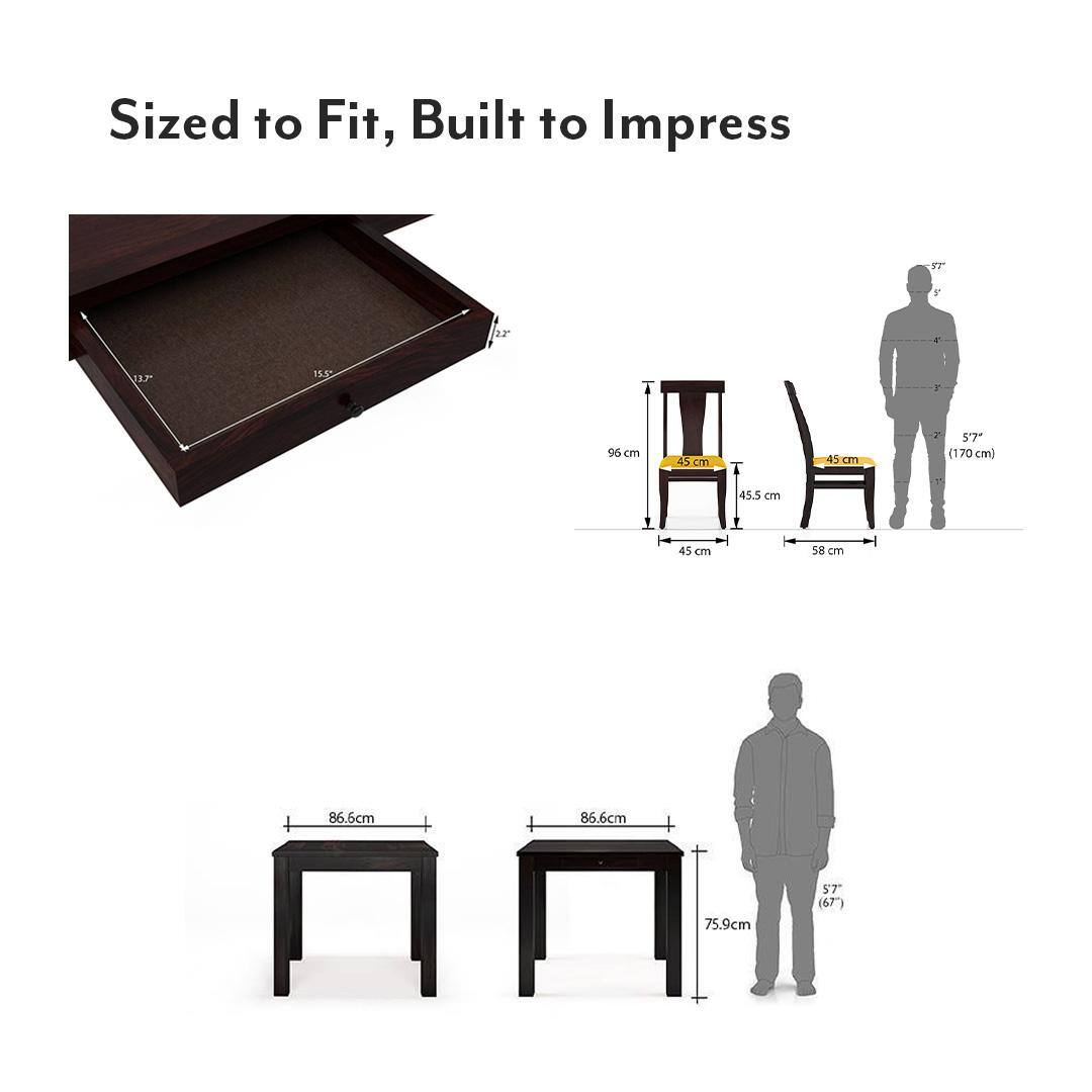 Arabia-Fabio 4 Seater Dining Table With Set Of 4 Chairs (Colour- Matty Yellow, Finish- Mahogany)