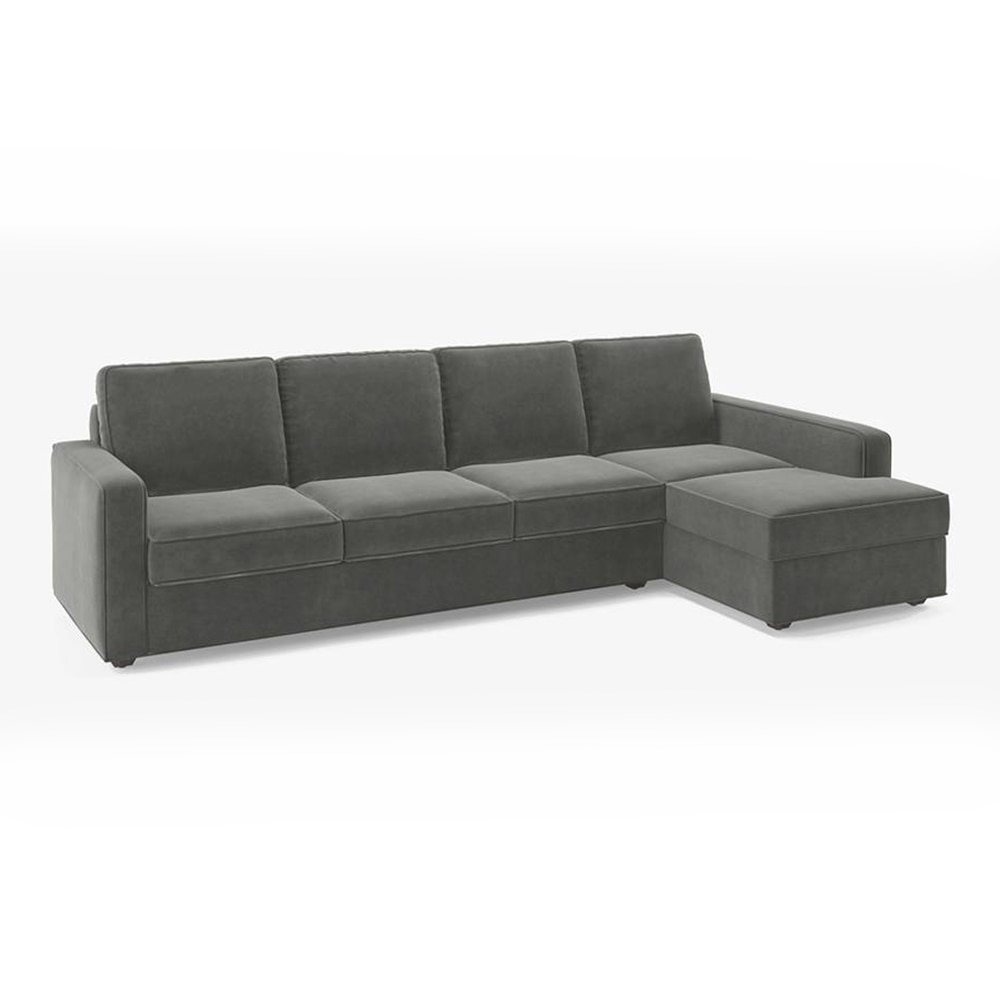 Apollo Fabric Sectional Sofa (Colour : Ash Grey Velvet, Cushion : Soft, Back Type : Regular, Seating Capacity : Left Aligned 3 Seater + Left Aligned Chaise + Ottoman)