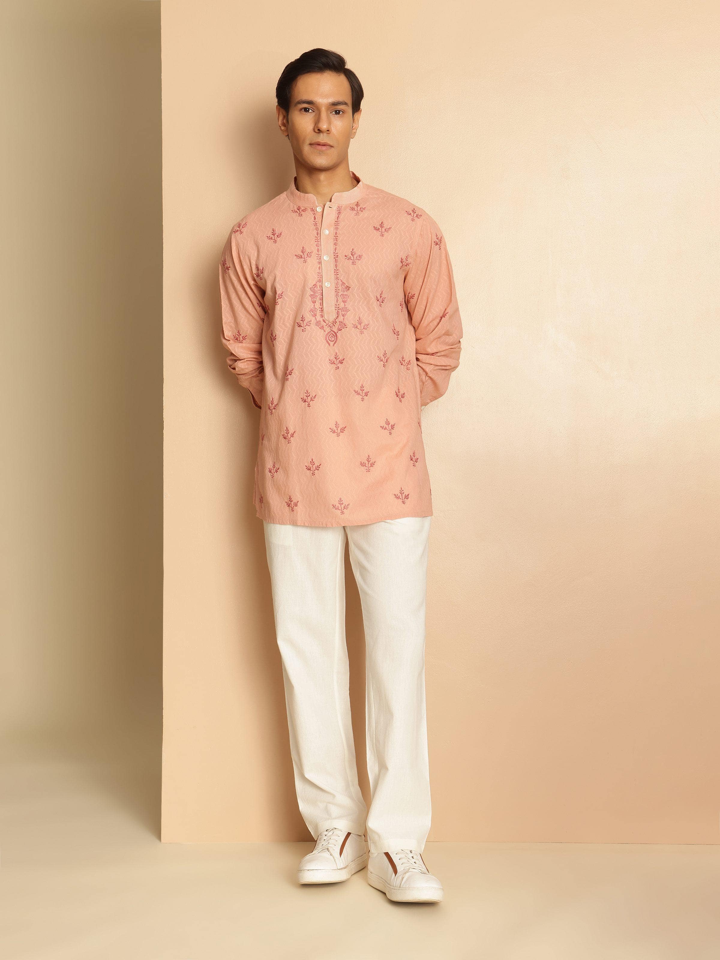 Lifestyle shot showing the comfortable and relaxed fit of the pyjamas.