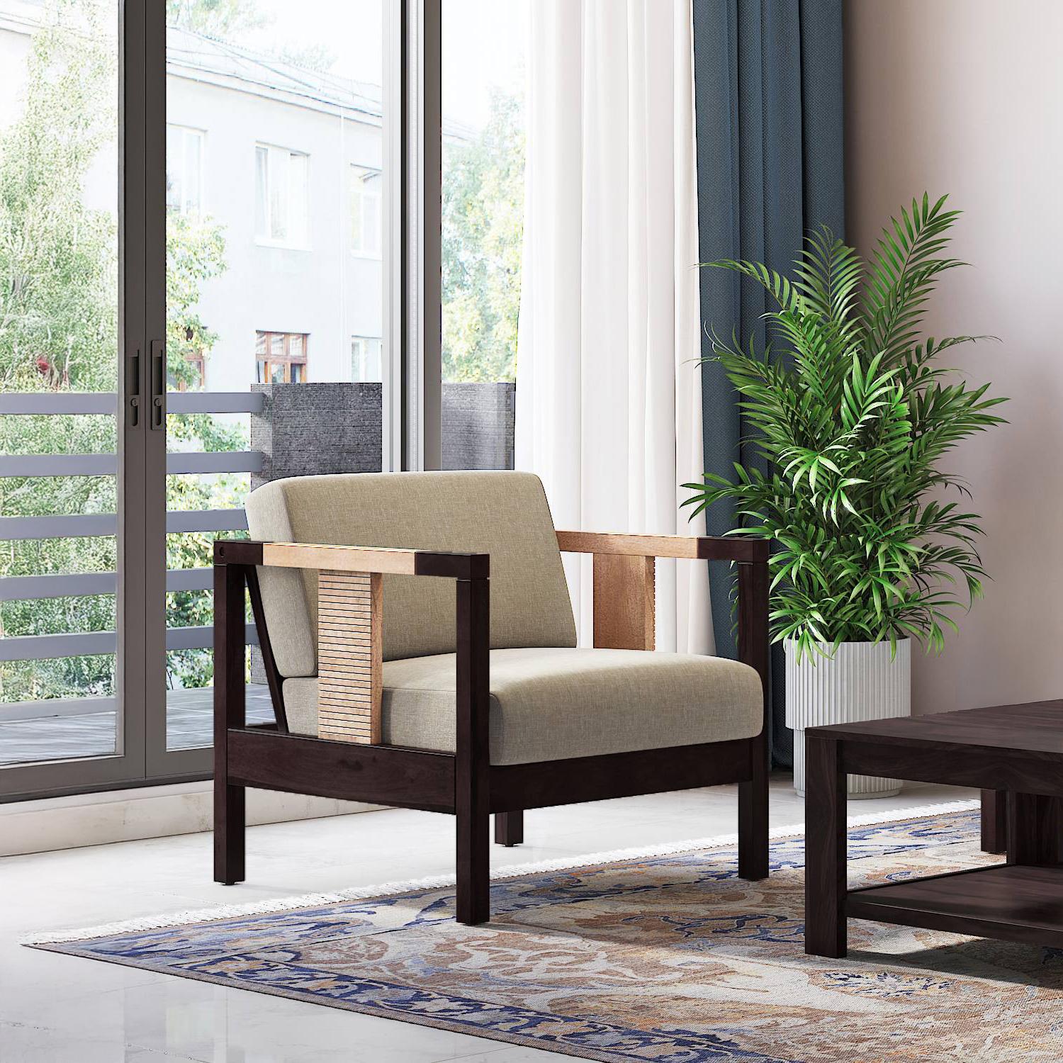 Cairo 1 Seater Wooden Sofa (Macadamia Brown)