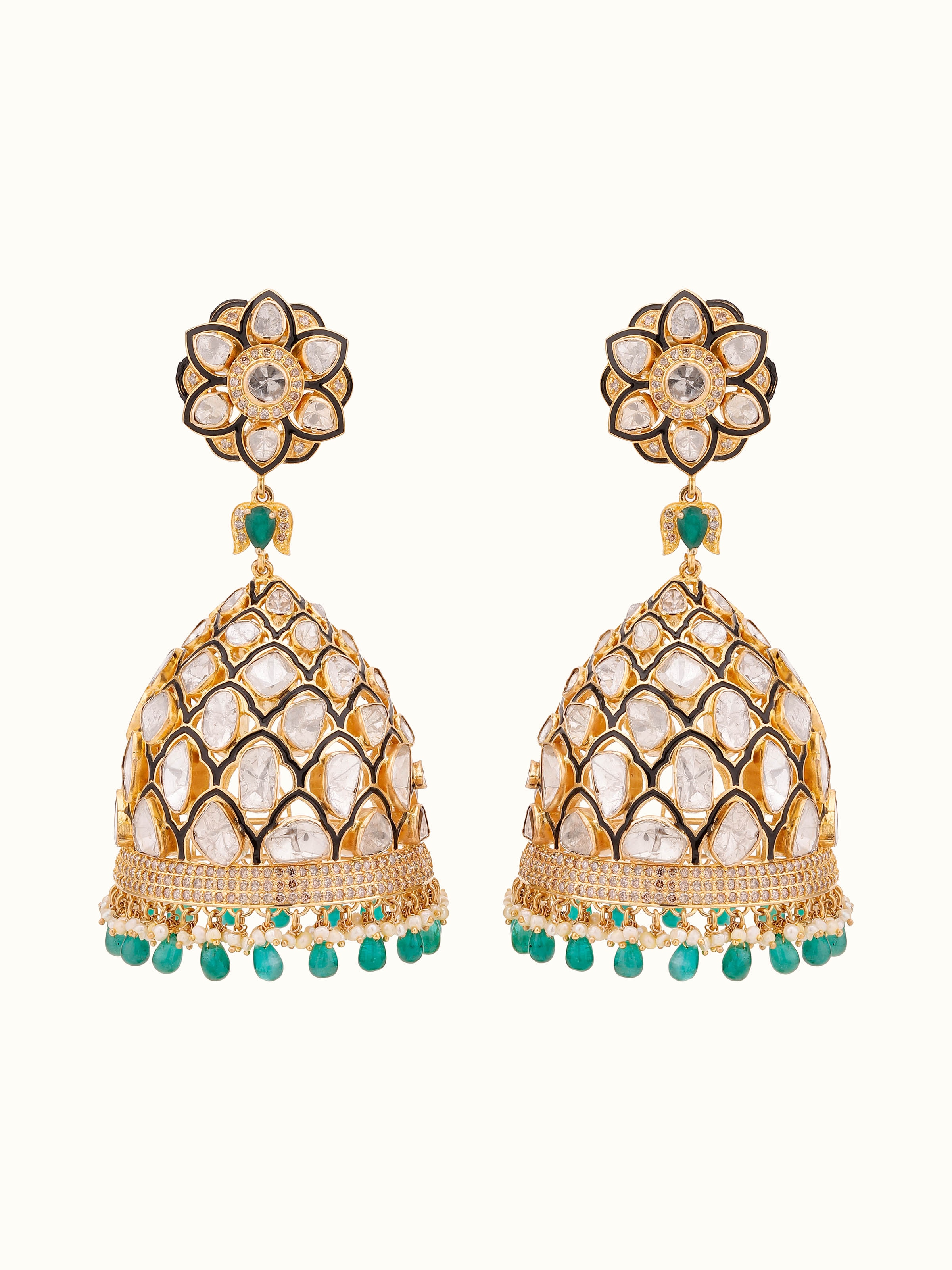 Dank Polki 14 Karat Gold Jhumkas