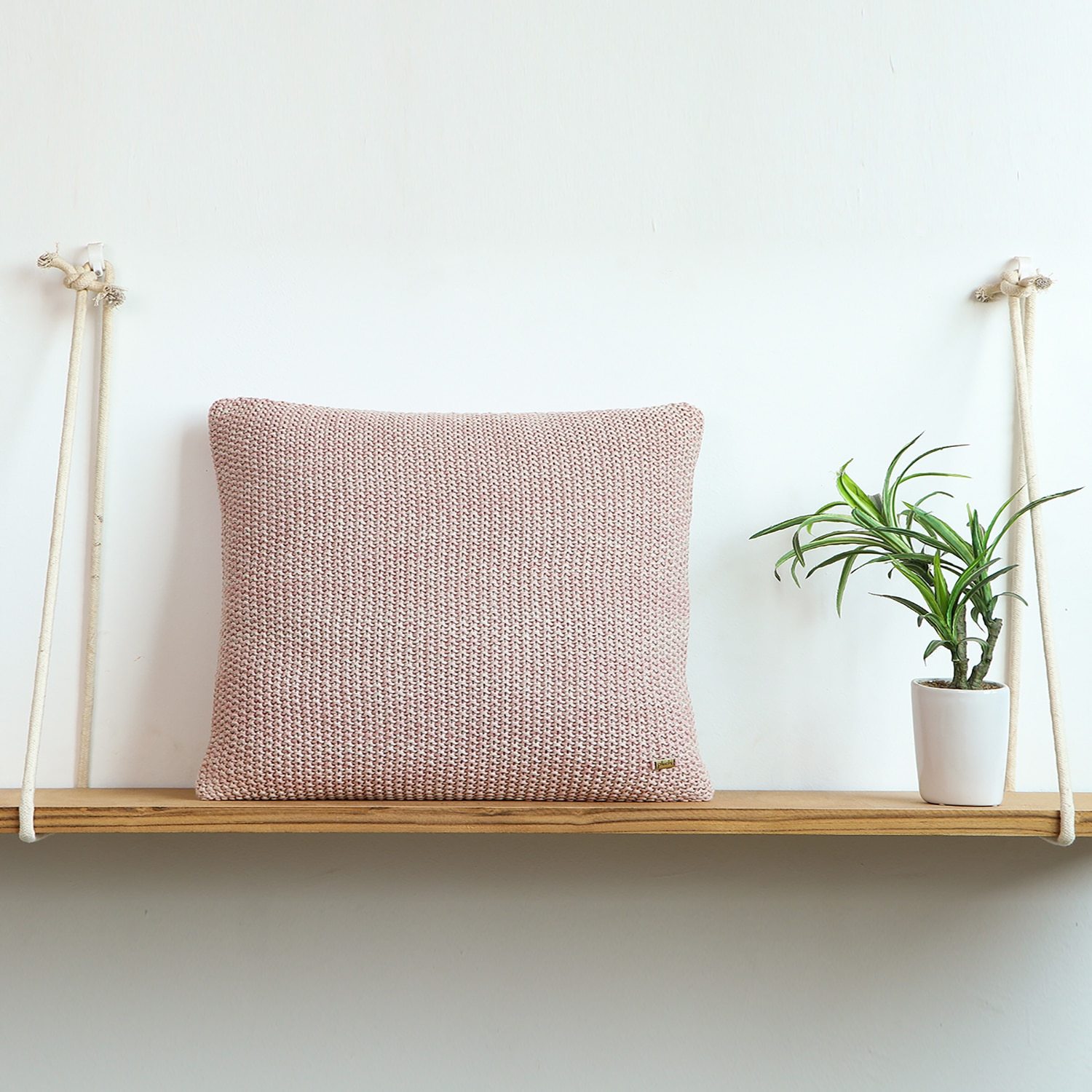 Moss Marld Pale Pink  And Beige Melange Cushion Cover 16X16 Inches - Pluchi