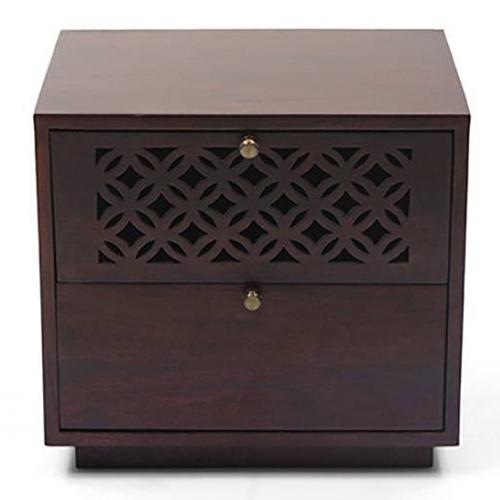 Alaca Solid Wood Bedside Table in Mahogany Finish