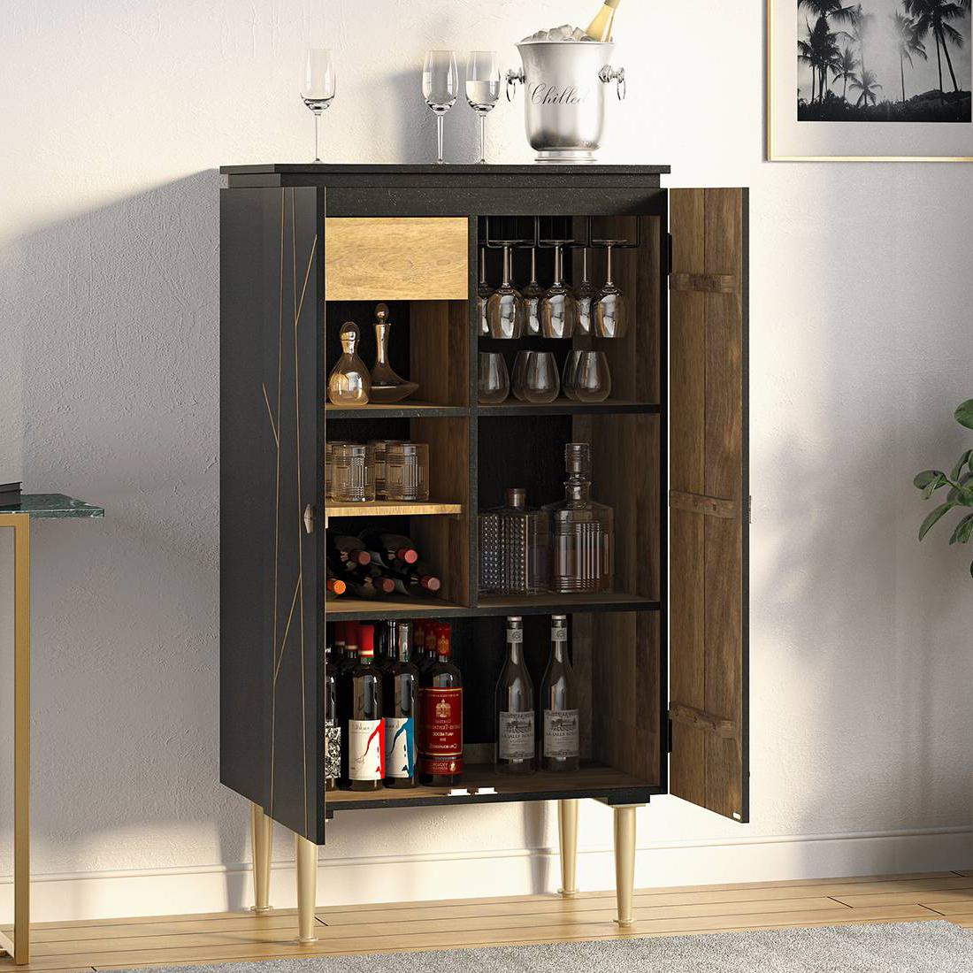 Dante Solid Wood Bar Cabinet in Black Finish