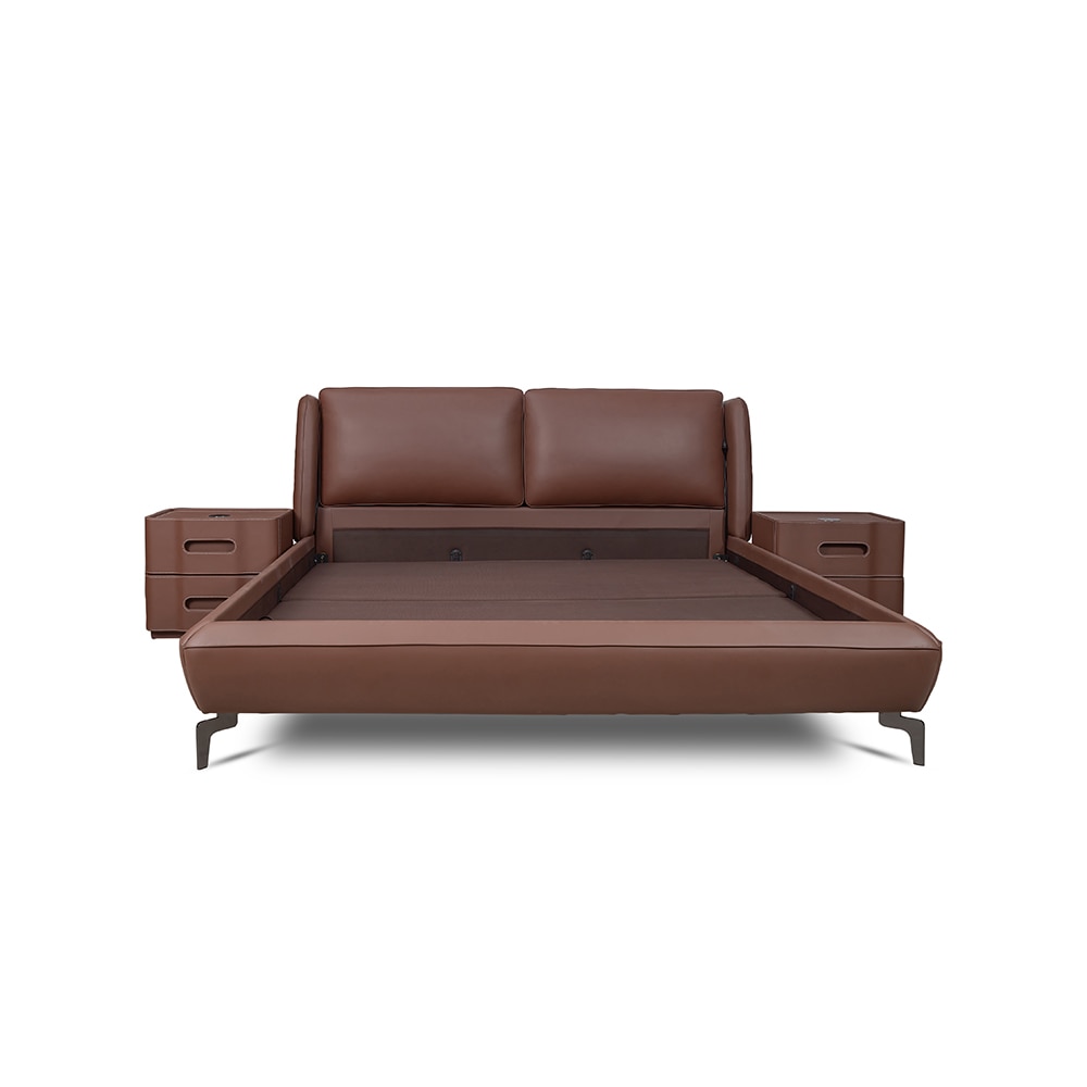 Amorous Leather Double  Size Bed Without Storage (Brown Colour) - Living Shape