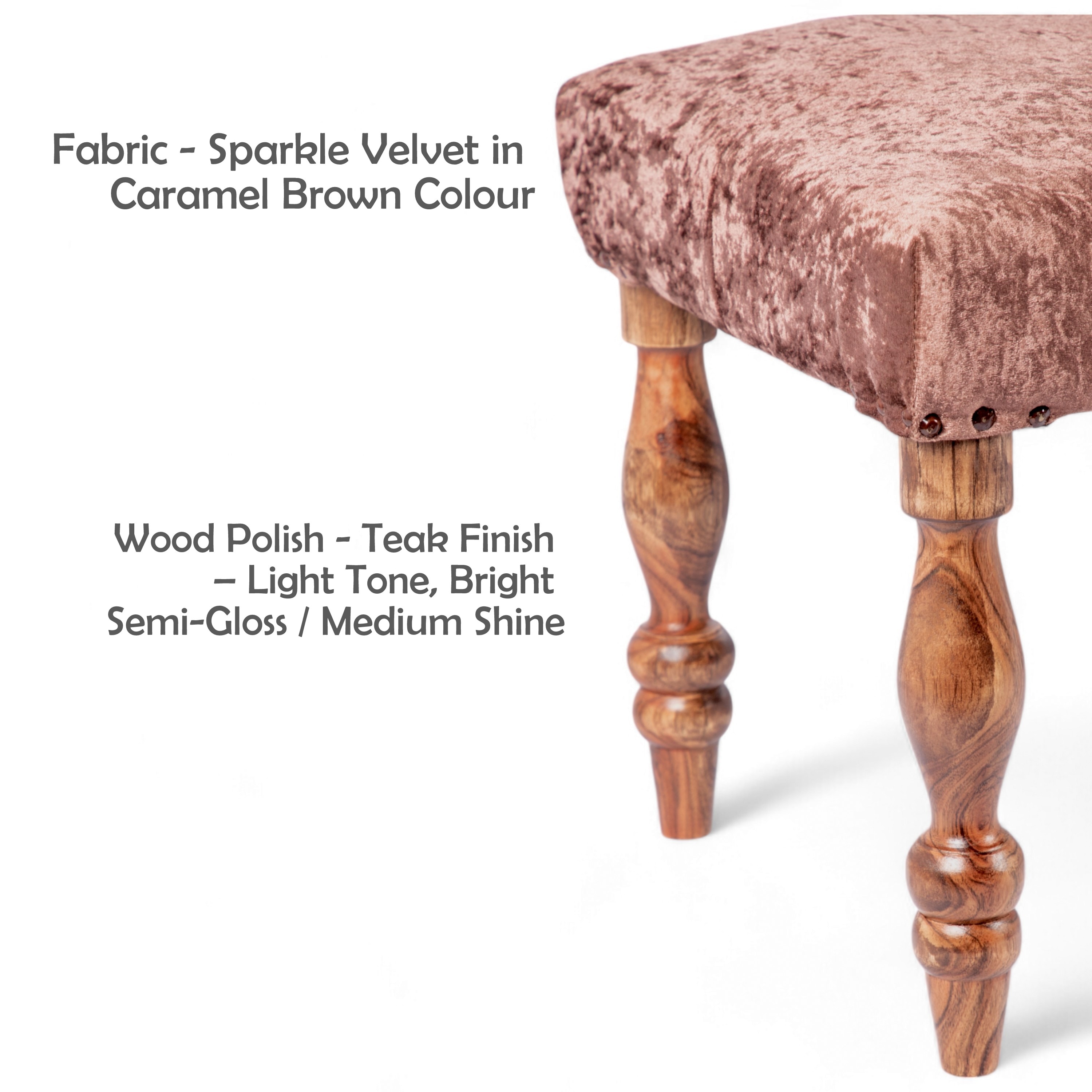 Cairo Soild Wood Bench In Velvet Brown Fabric