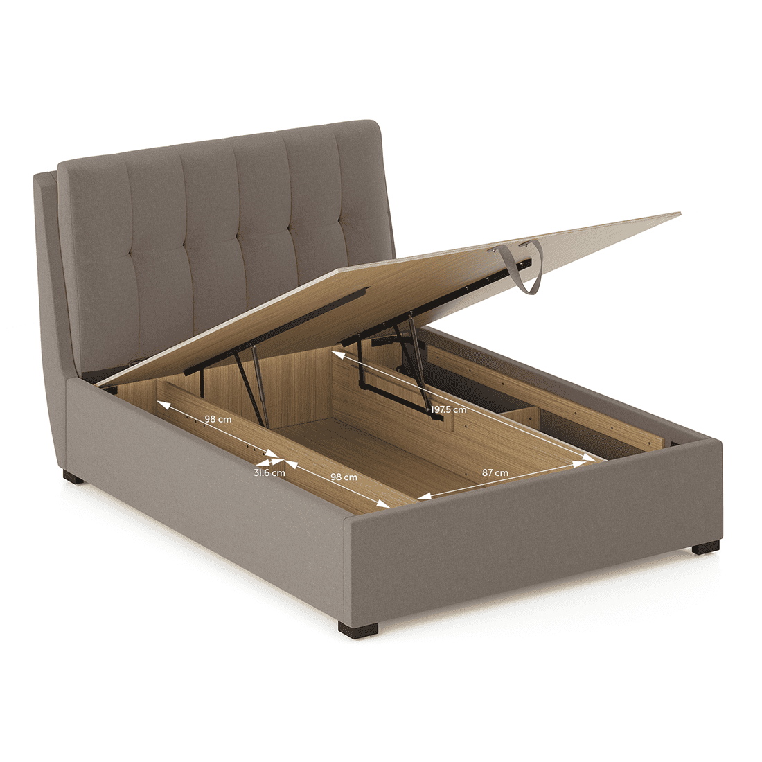 Bornholm Upholstered Storage Bed In Hydraulic (Bed Size : Queen, Colour : Shitake Beige)