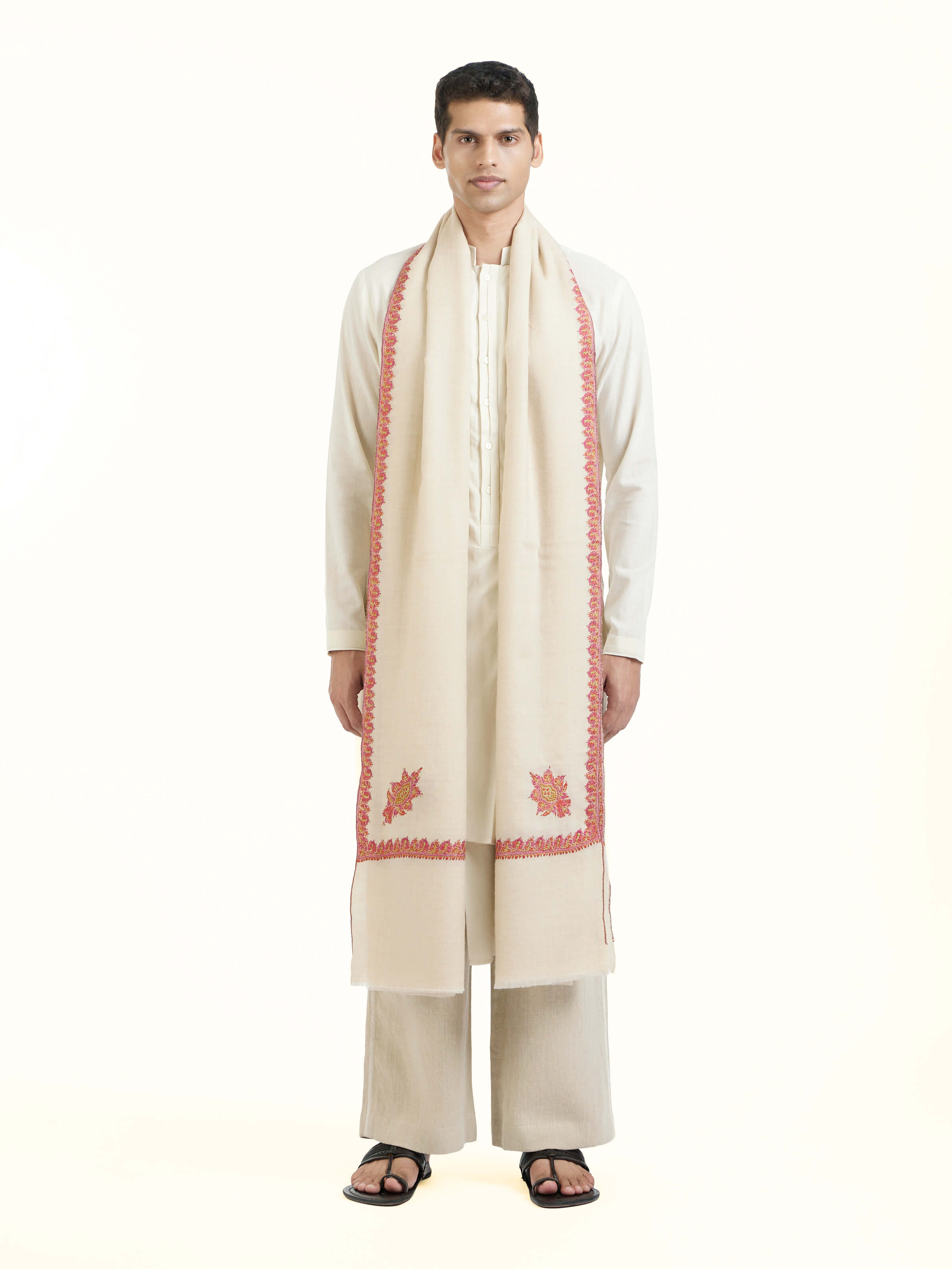 Ivory Sozni Hand Embroidered Shawl